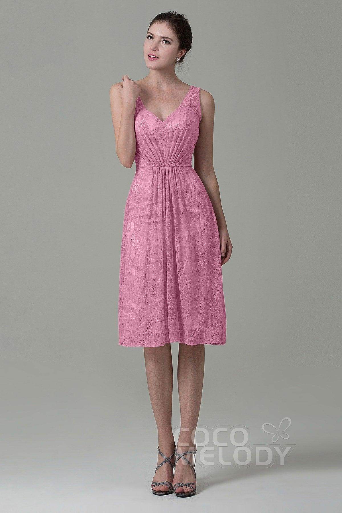 Sheath-Column Knee Length Lace Bridesmaid Dress COZK16010