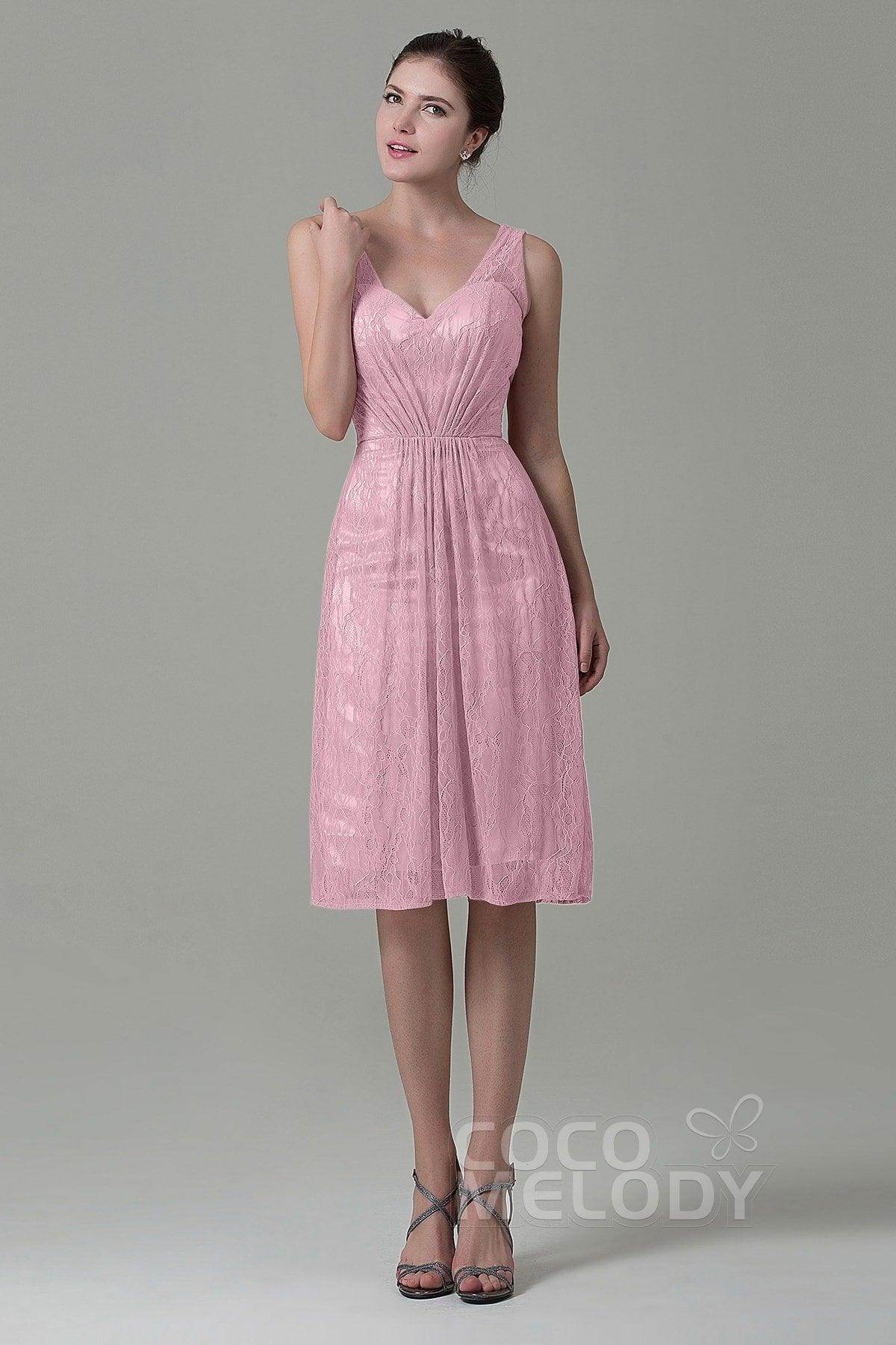 Sheath-Column Knee Length Lace Bridesmaid Dress COZK16010