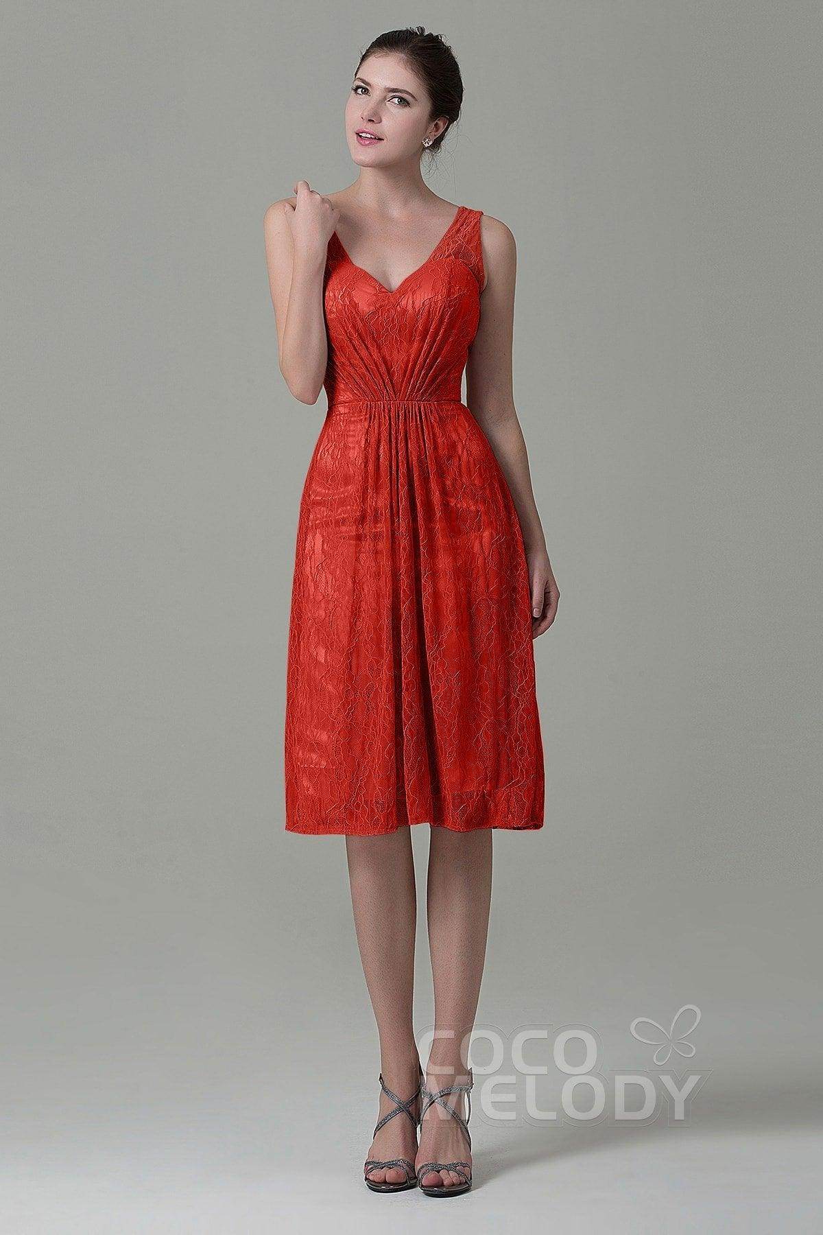 Sheath-Column Knee Length Lace Bridesmaid Dress COZK16010