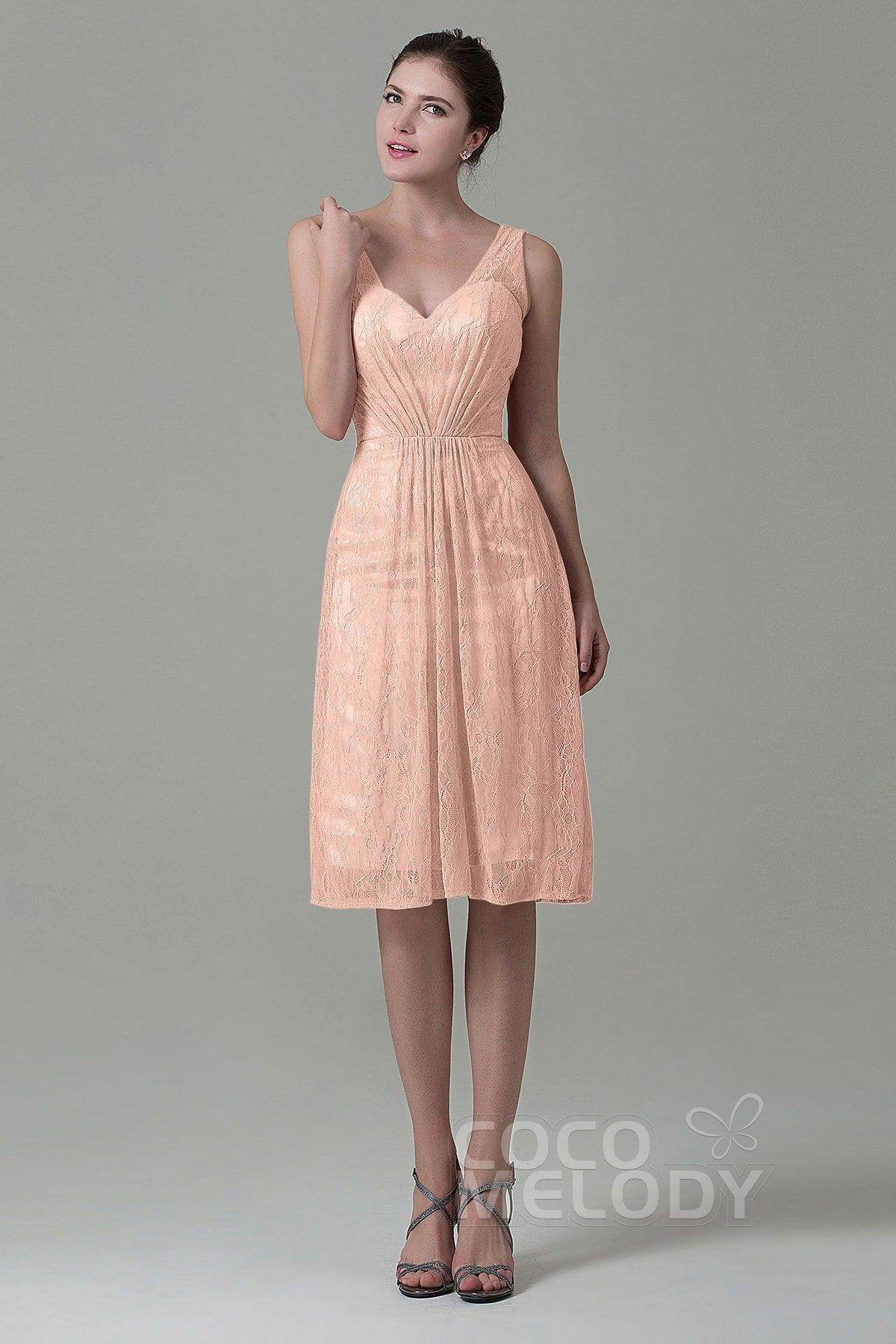 Sheath-Column Knee Length Lace Bridesmaid Dress COZK16010