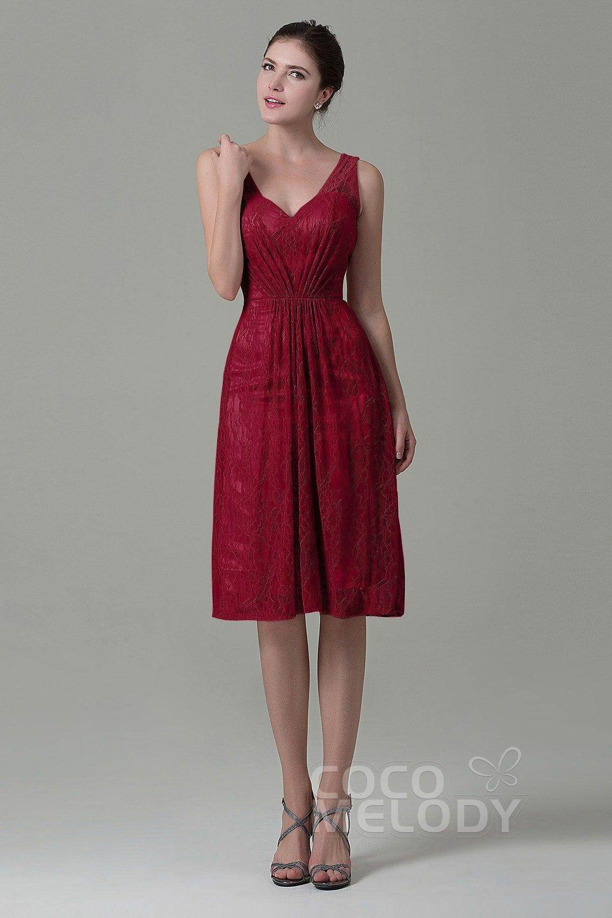 Sheath-Column Knee Length Lace Bridesmaid Dress COZK16010