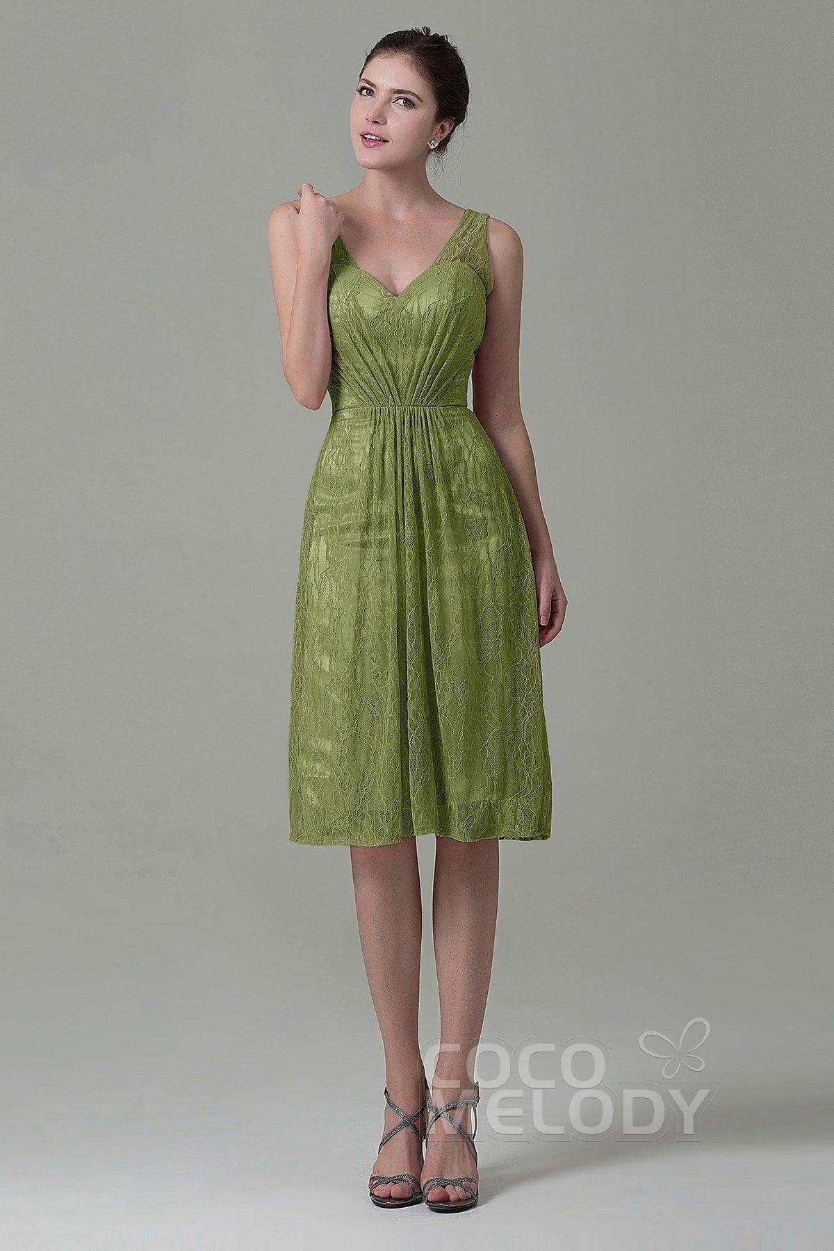 Sheath-Column Knee Length Lace Bridesmaid Dress COZK16010