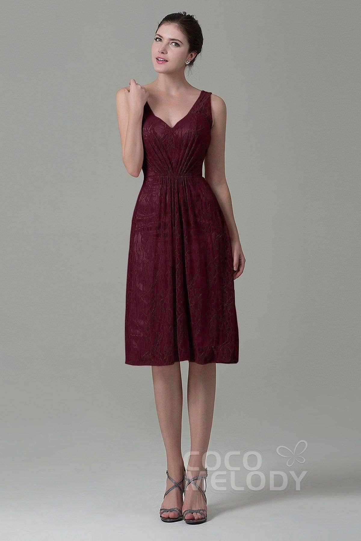 Sheath-Column Knee Length Lace Bridesmaid Dress COZK16010