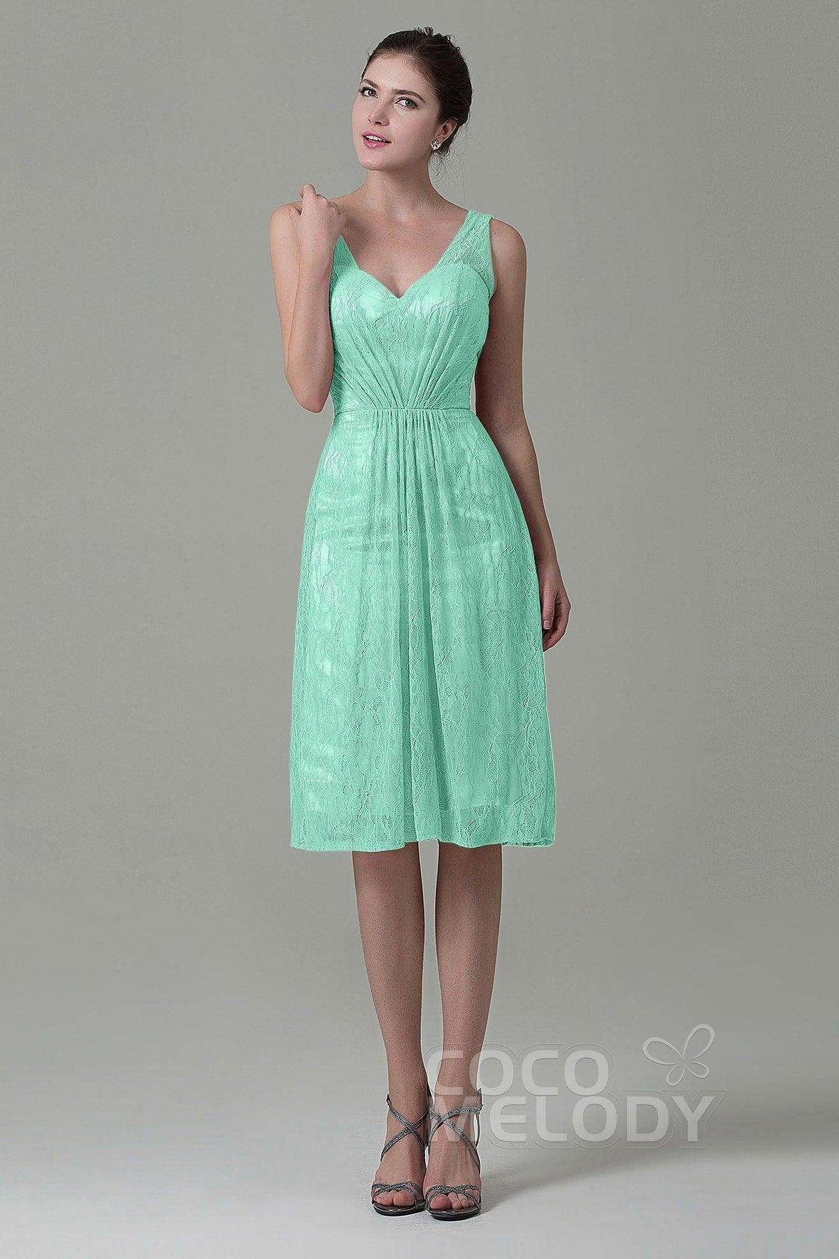 Sheath-Column Knee Length Lace Bridesmaid Dress COZK16010