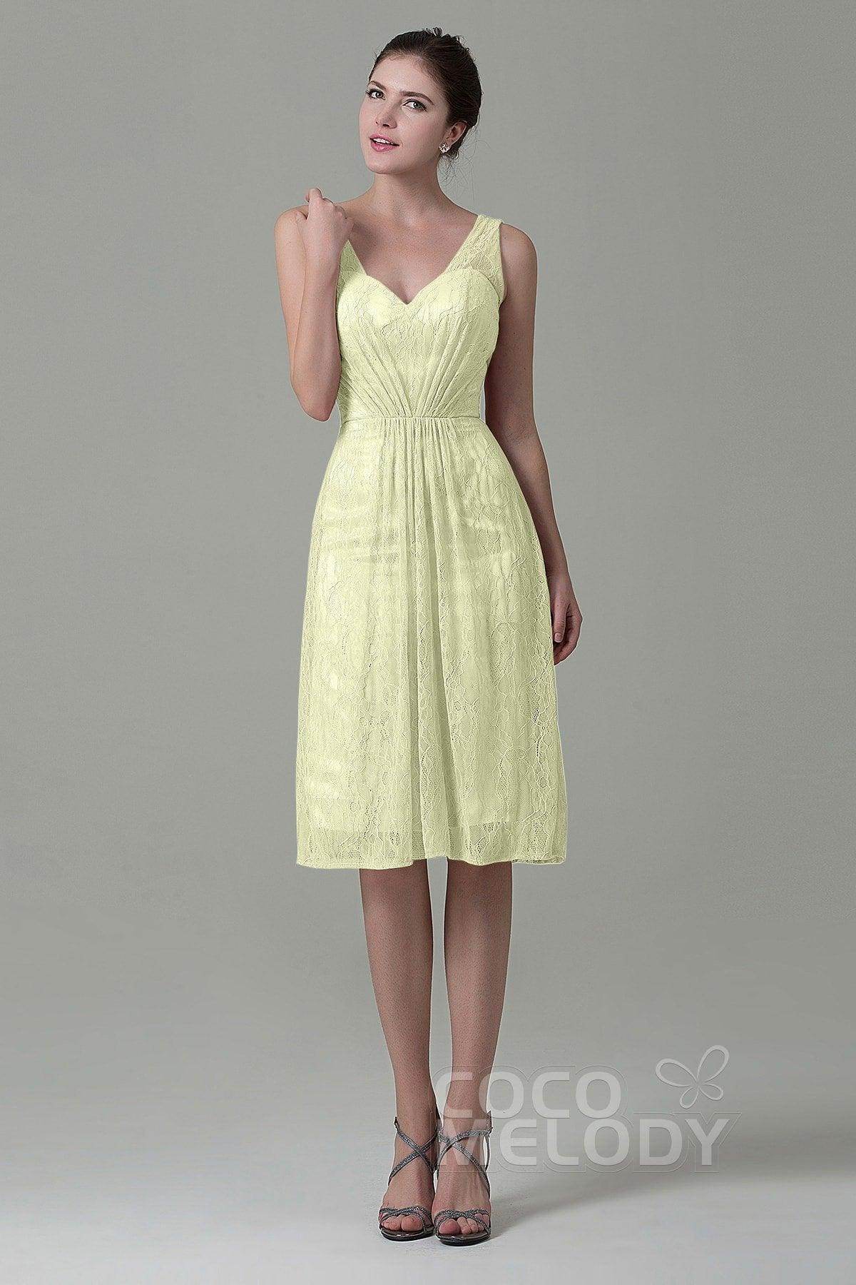 Sheath-Column Knee Length Lace Bridesmaid Dress COZK16010