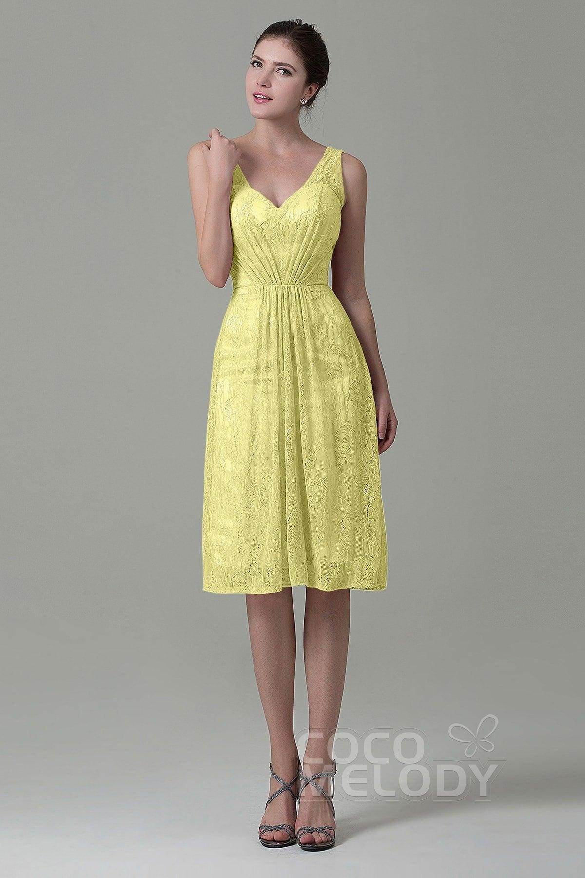 Sheath-Column Knee Length Lace Bridesmaid Dress COZK16010