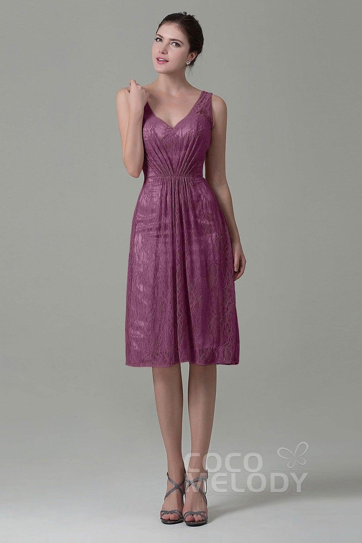 Sheath-Column Knee Length Lace Bridesmaid Dress COZK16010