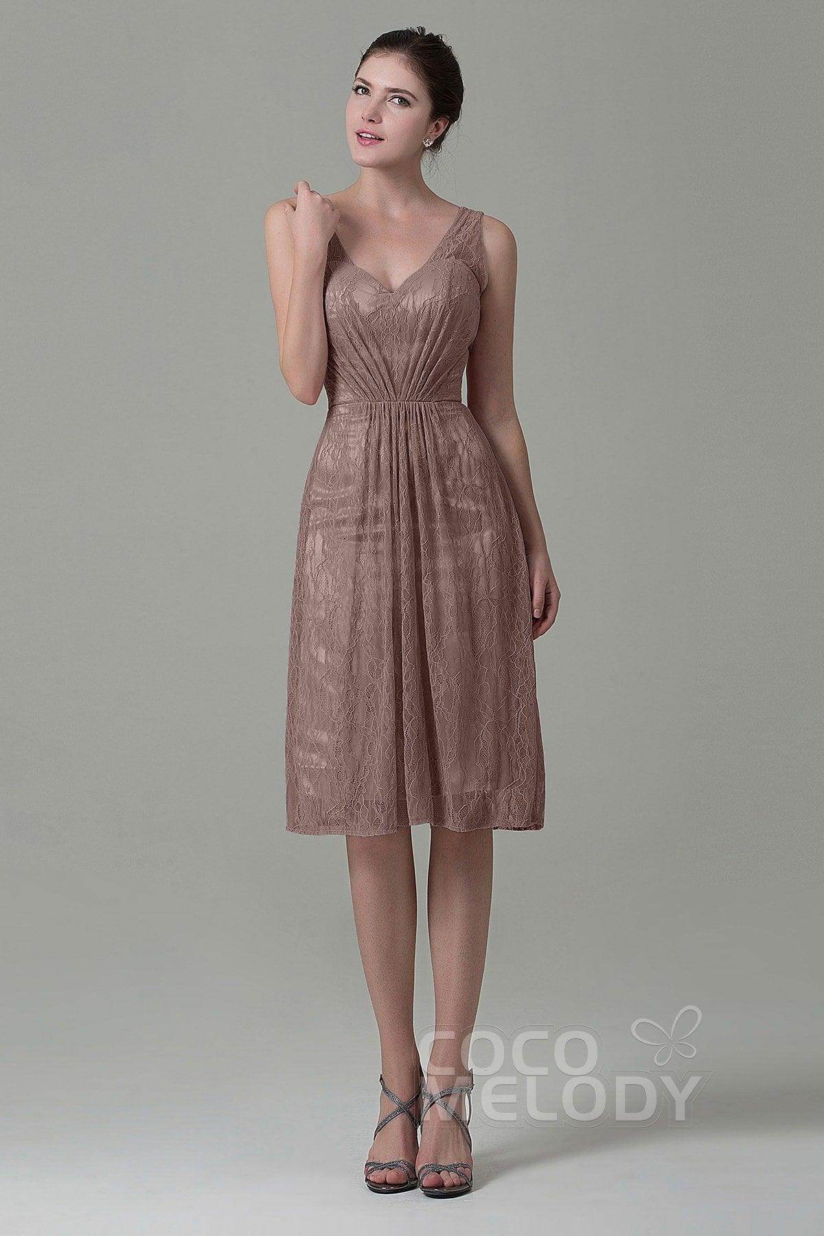 Sheath-Column Knee Length Lace Bridesmaid Dress COZK16010