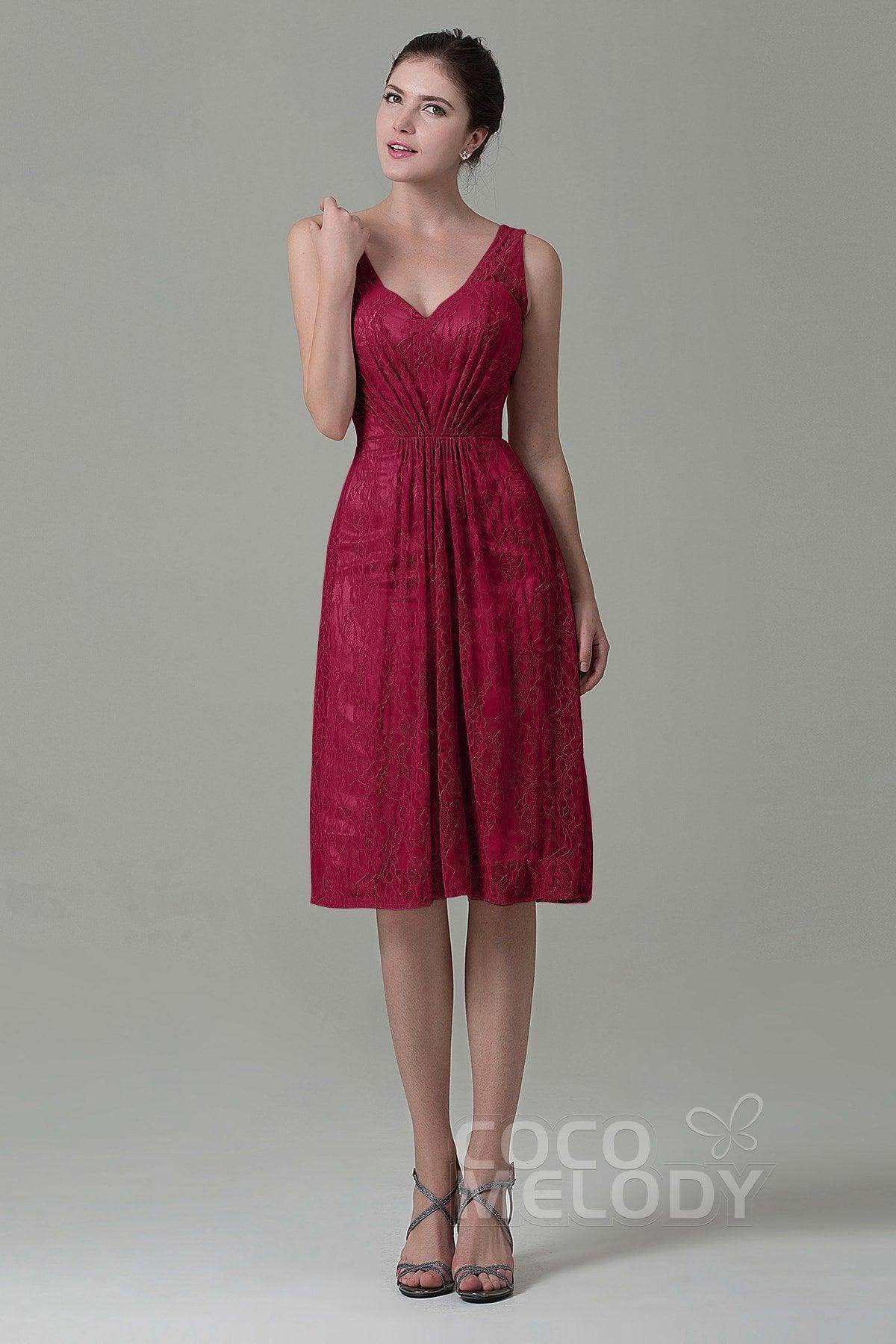 Sheath-Column Knee Length Lace Bridesmaid Dress COZK16010