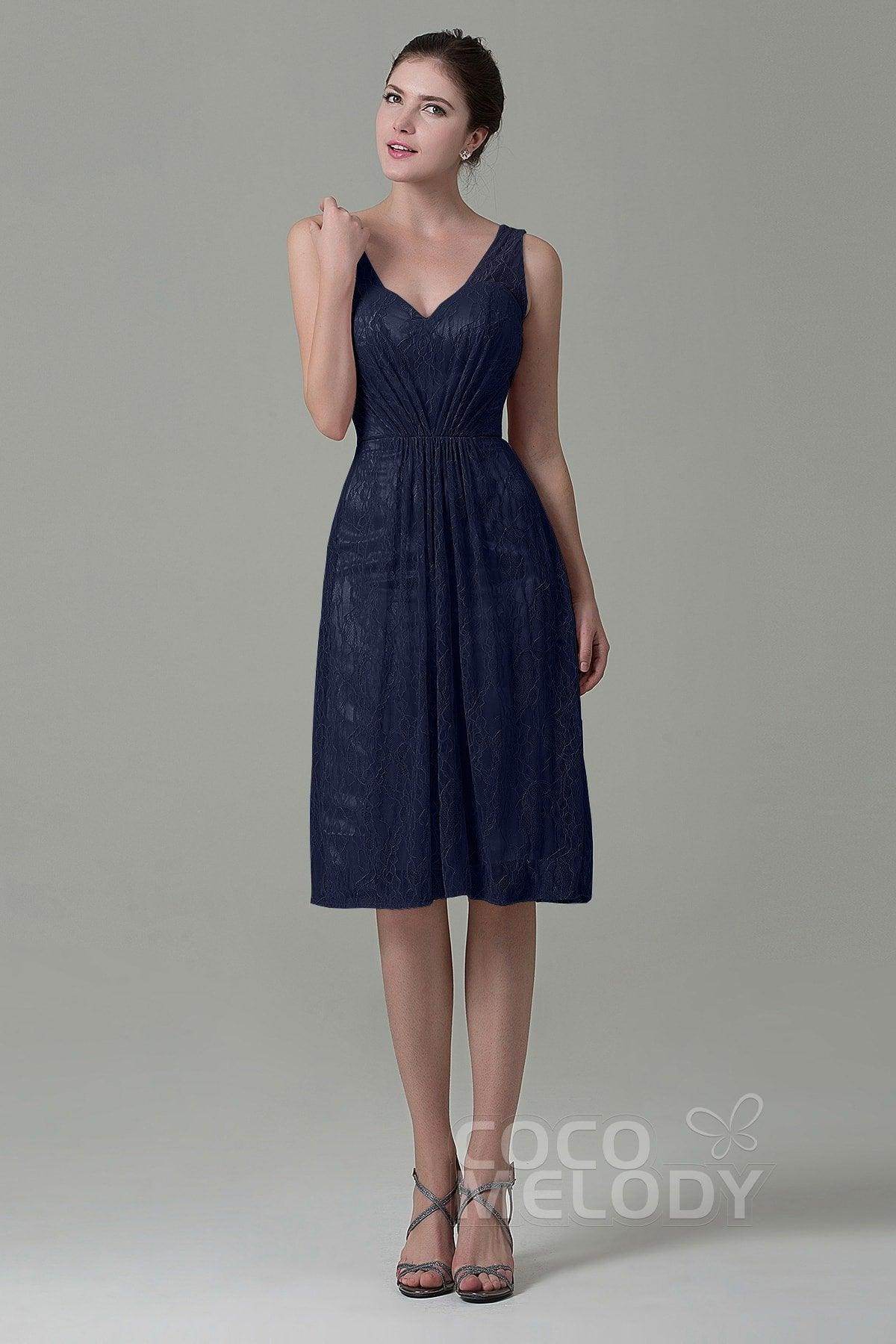 Sheath-Column Knee Length Lace Bridesmaid Dress COZK16010