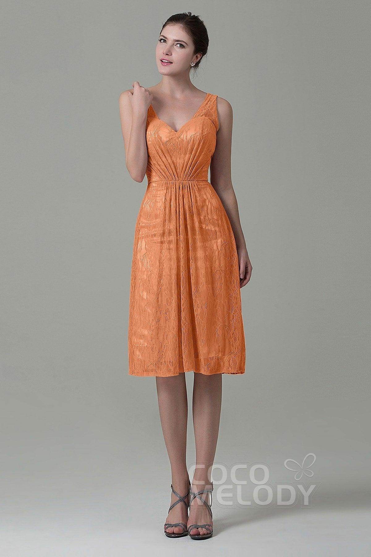 Sheath-Column Knee Length Lace Bridesmaid Dress COZK16010