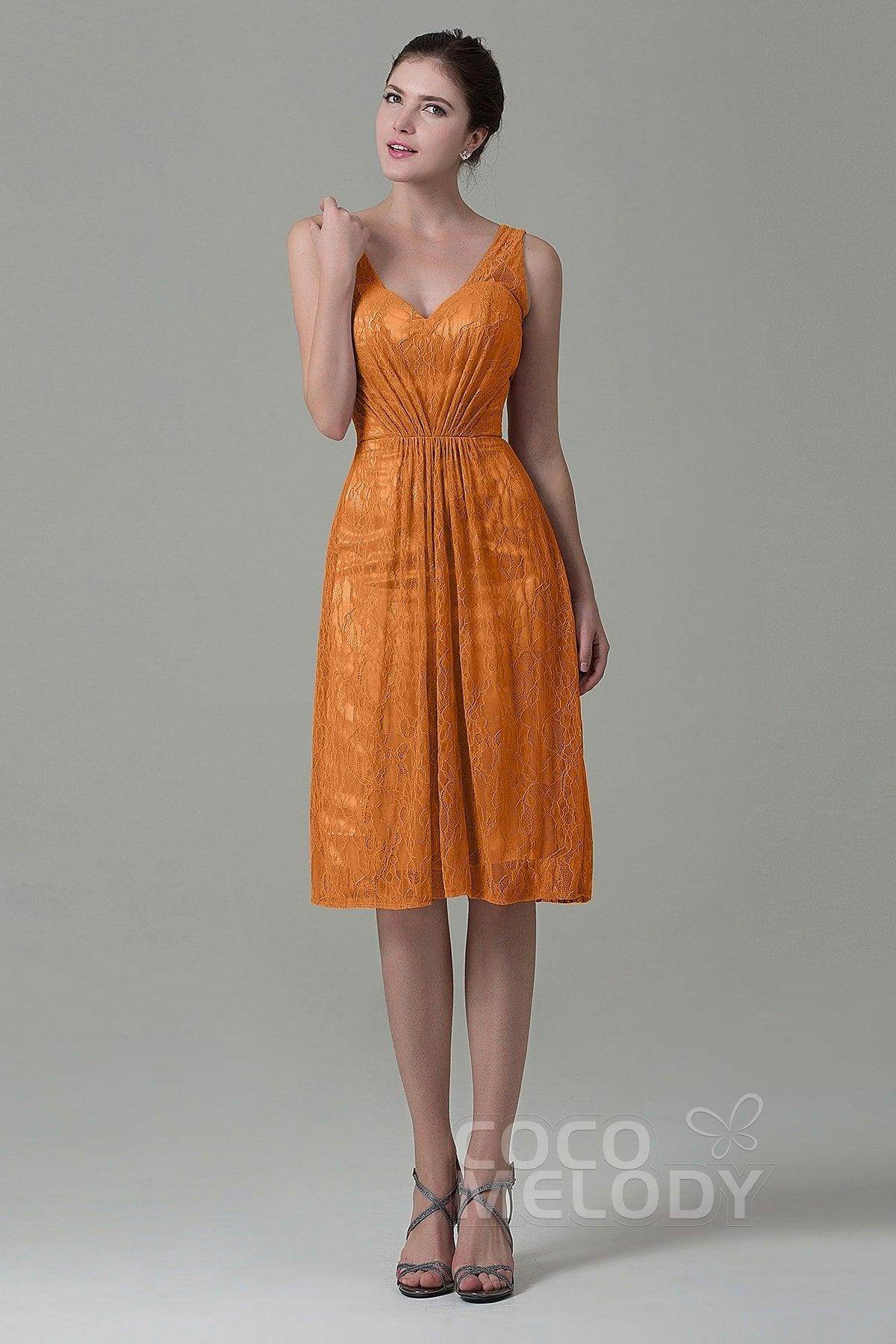 Sheath-Column Knee Length Lace Bridesmaid Dress COZK16010