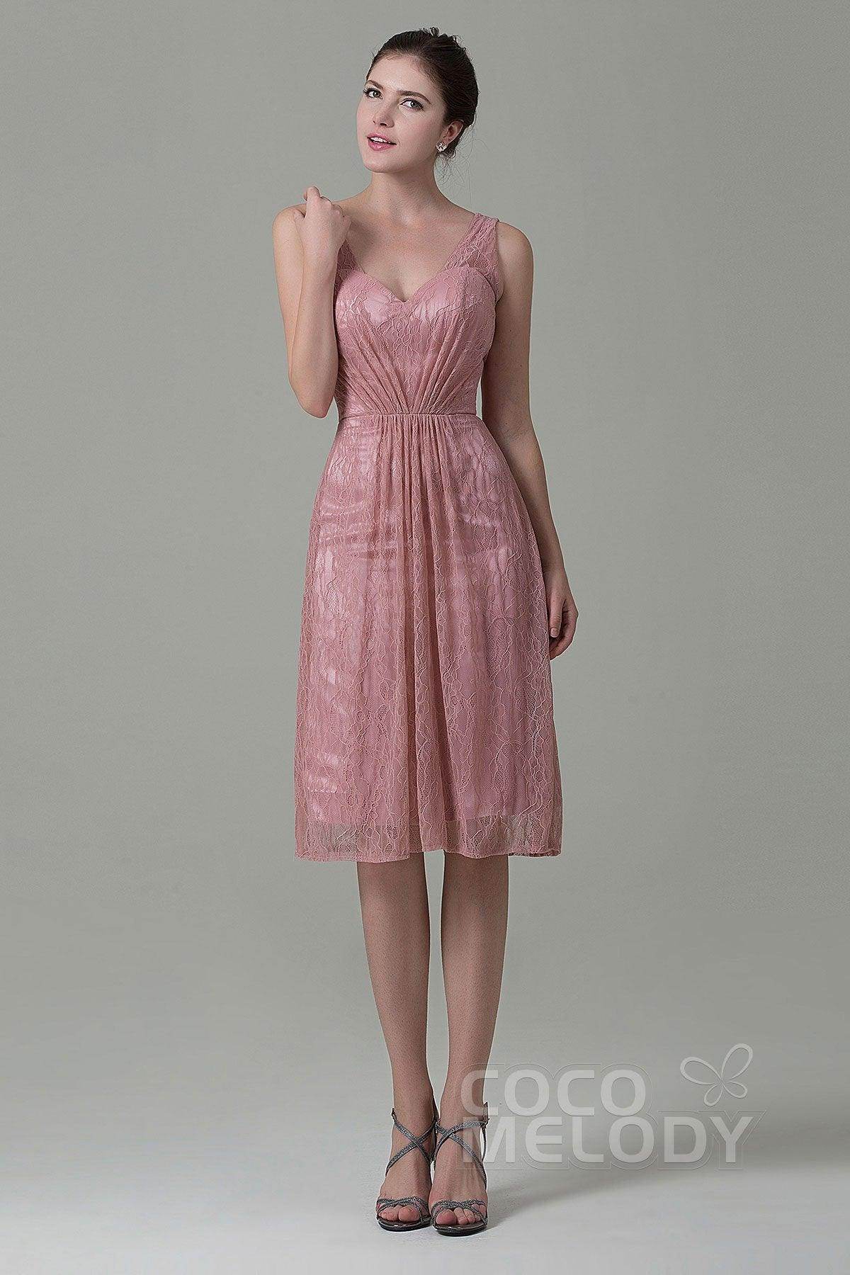 Sheath-Column Knee Length Lace Bridesmaid Dress COZK16010