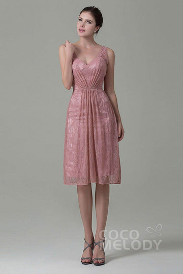 Sheath-Column Knee Length Lace Bridesmaid Dress COZK16010