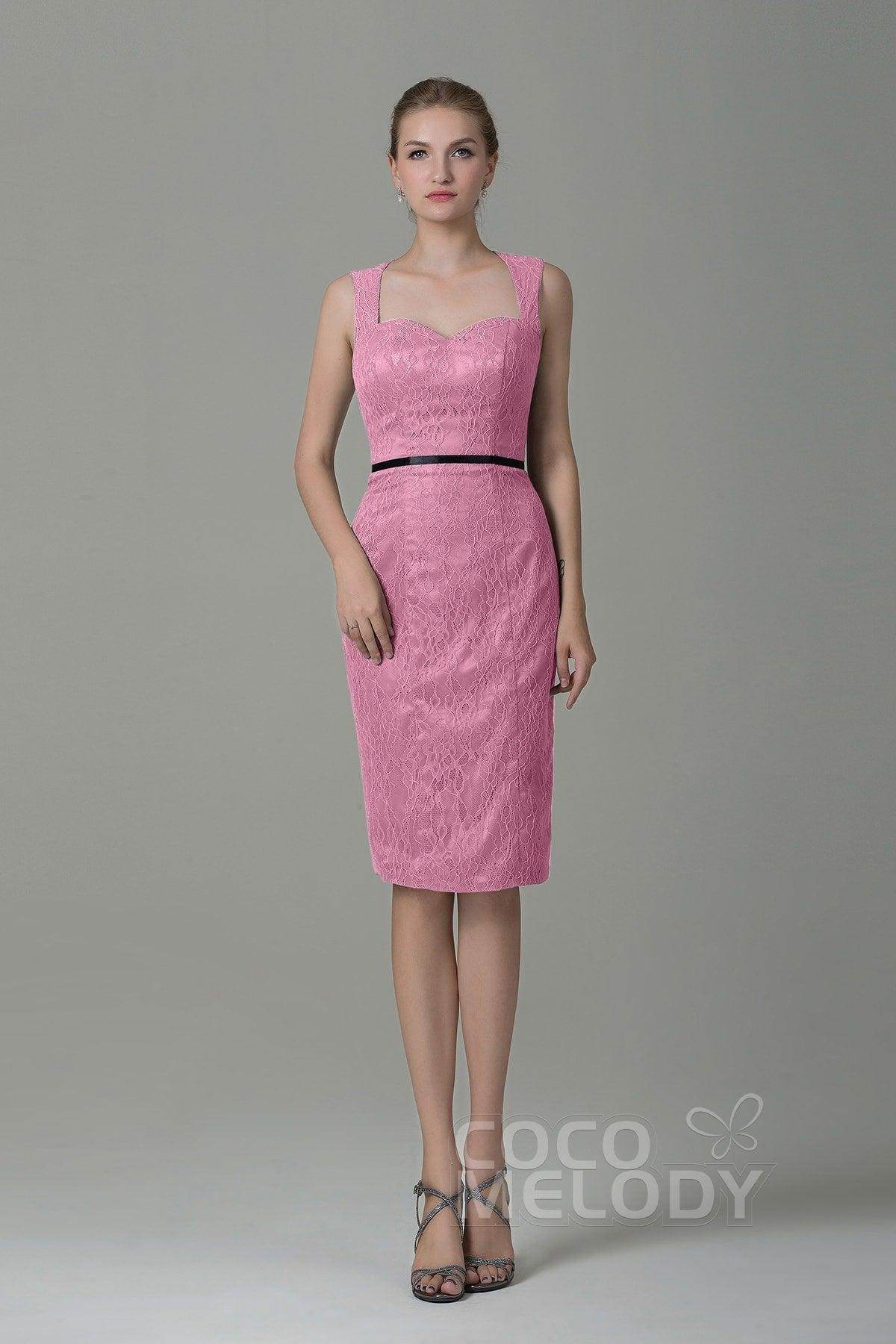 Sheath-Column Knee Length Lace Bridesmaid Dress COZK16011