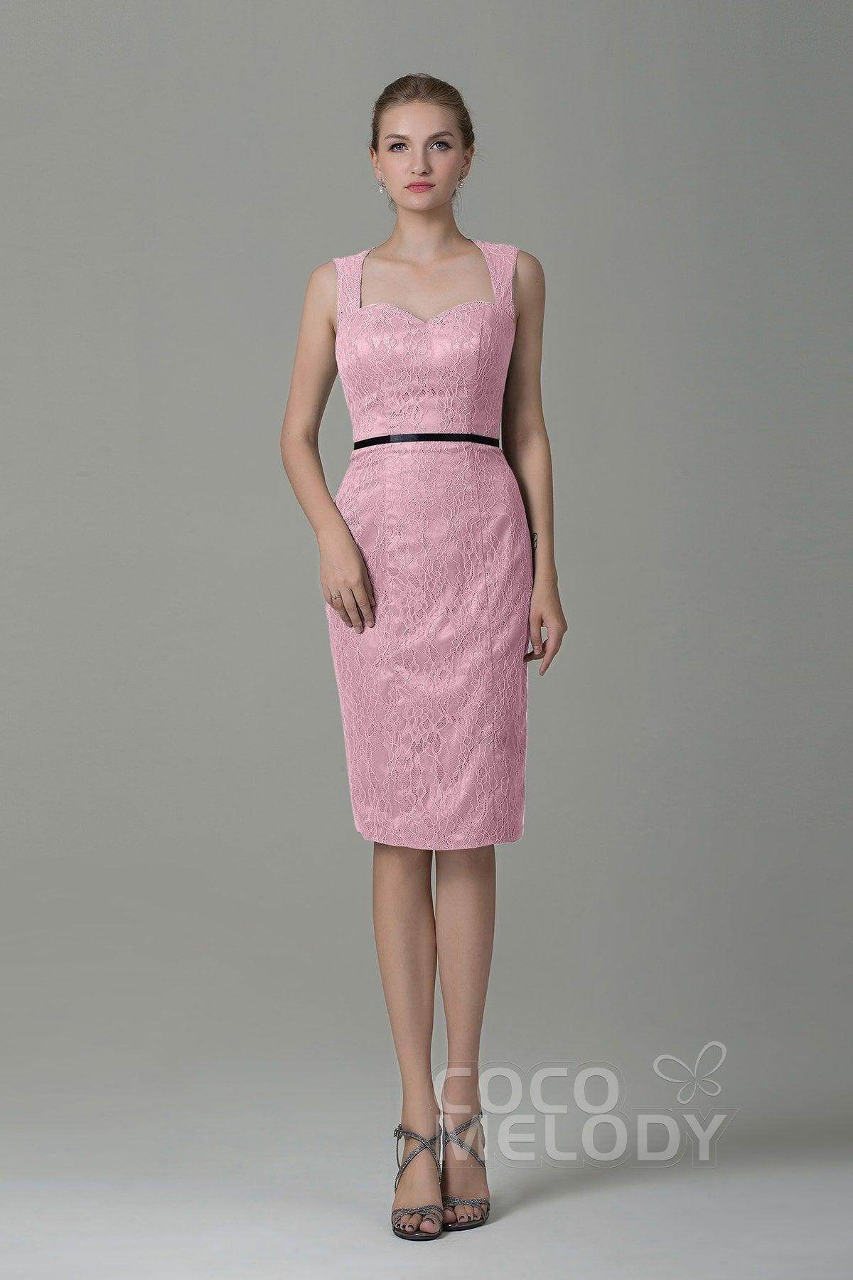 Sheath-Column Knee Length Lace Bridesmaid Dress COZK16011