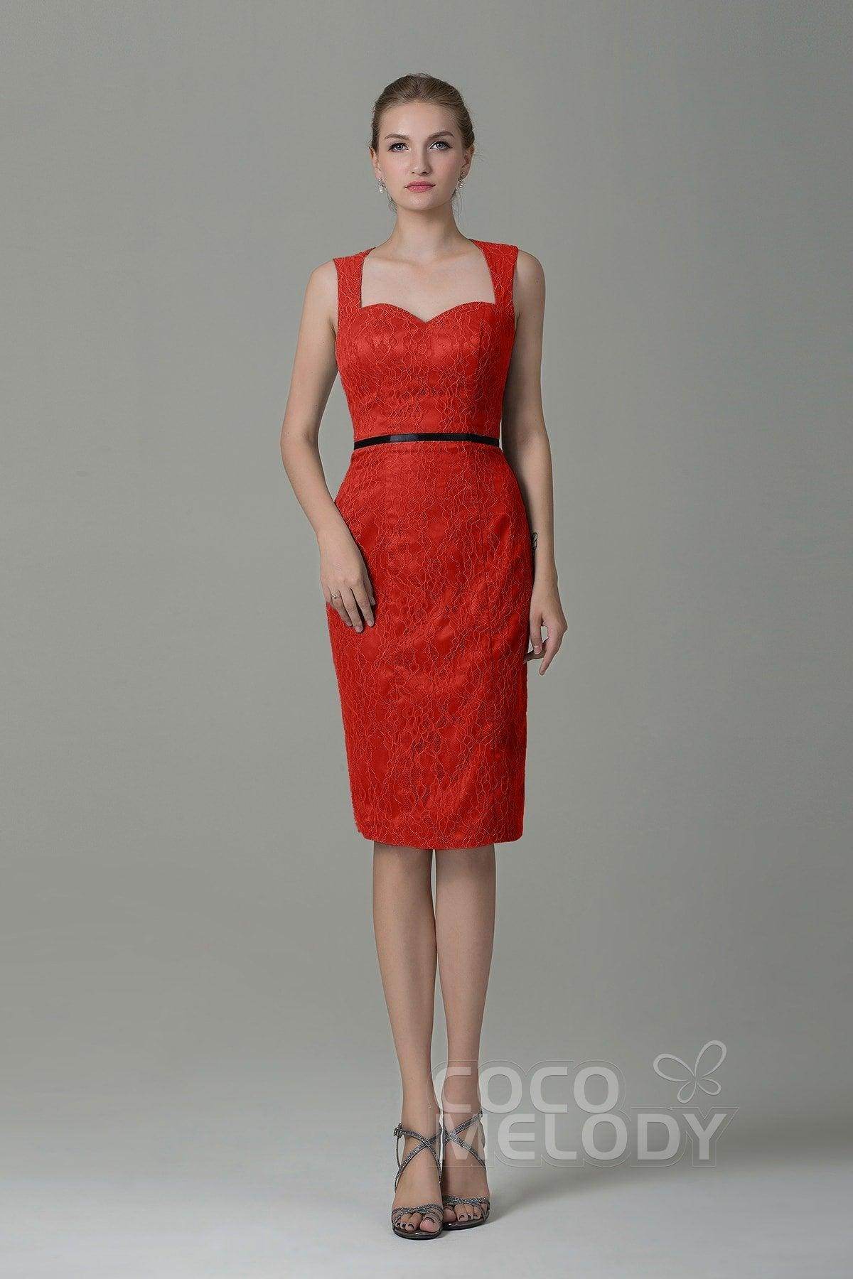 Sheath-Column Knee Length Lace Bridesmaid Dress COZK16011