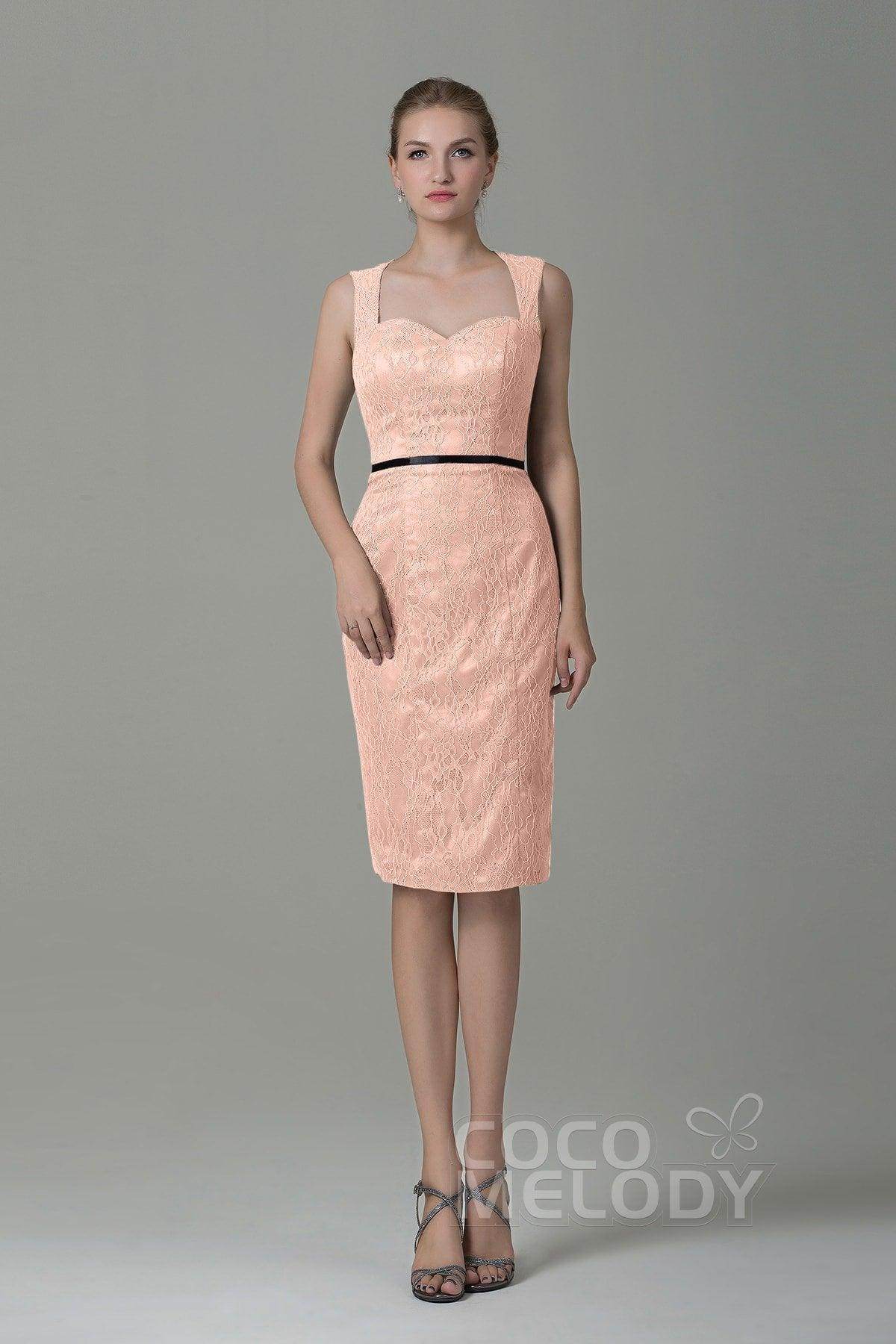 Sheath-Column Knee Length Lace Bridesmaid Dress COZK16011