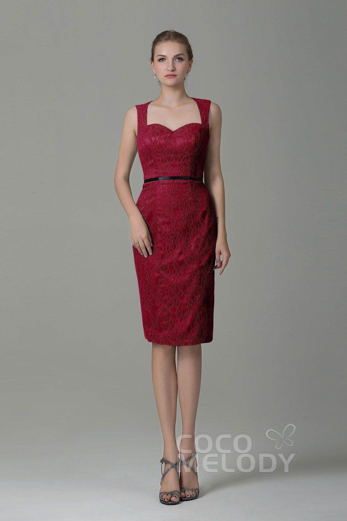 Sheath-Column Knee Length Lace Bridesmaid Dress COZK16011