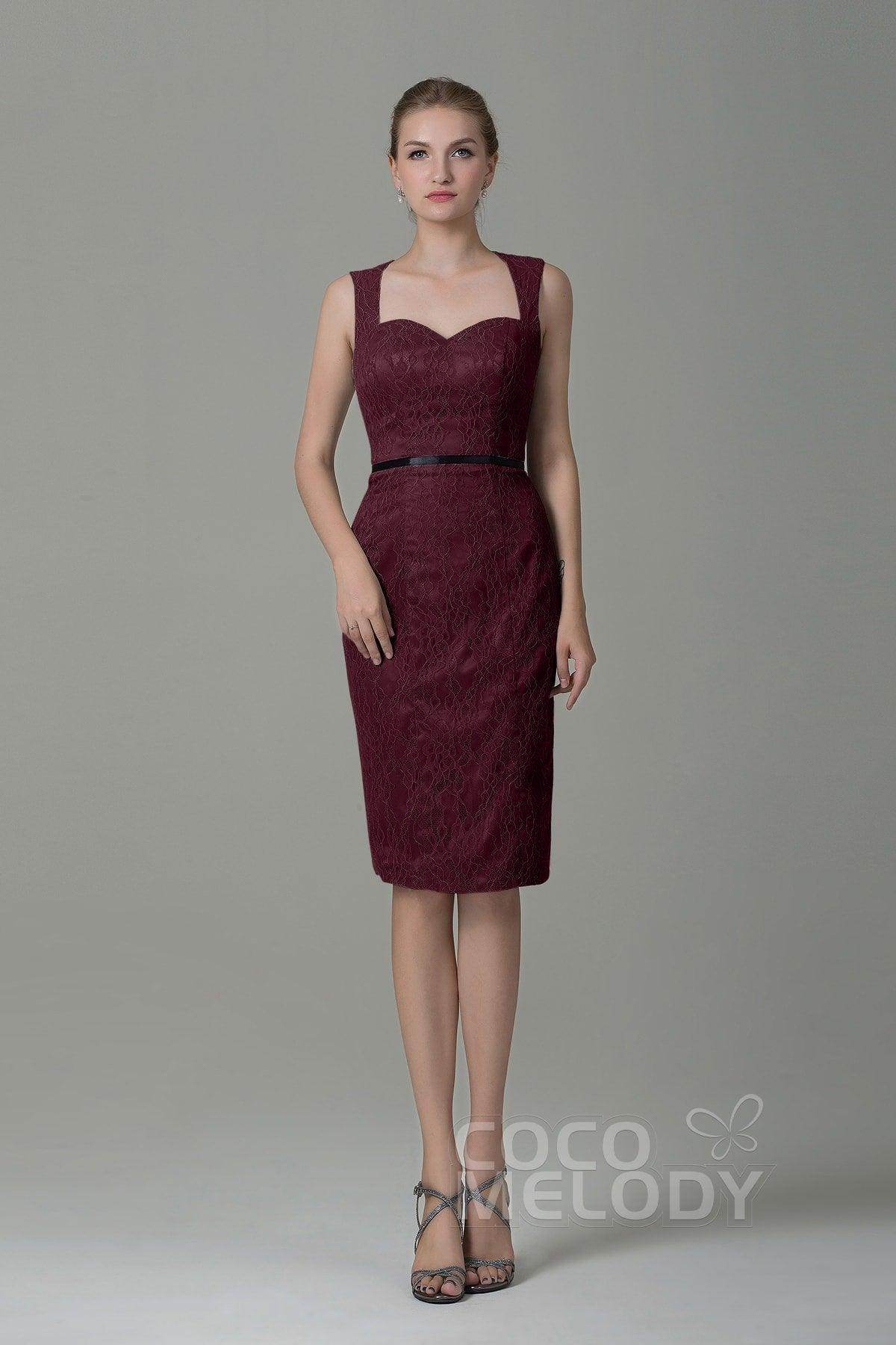 Sheath-Column Knee Length Lace Bridesmaid Dress COZK16011