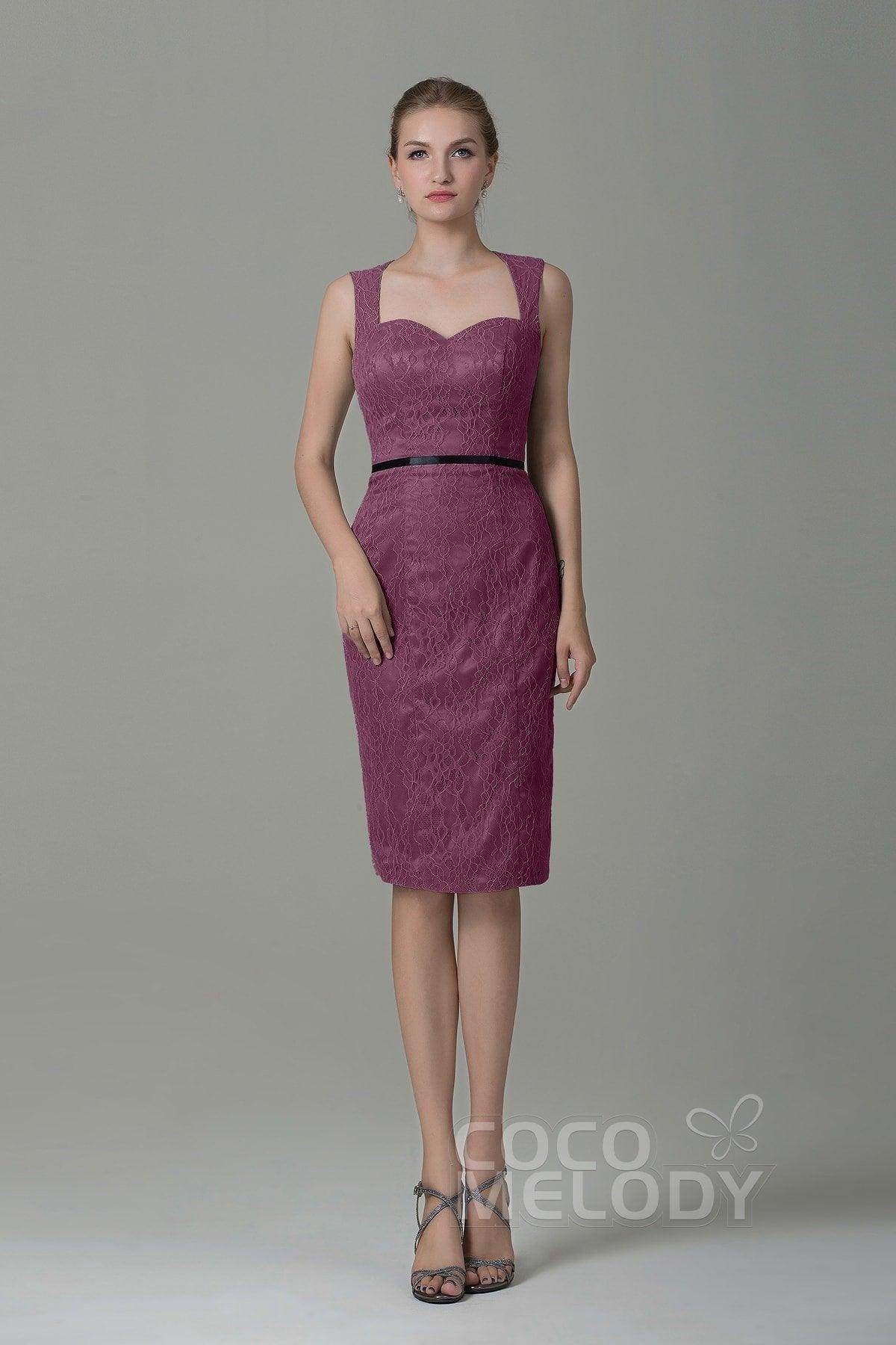 Sheath-Column Knee Length Lace Bridesmaid Dress COZK16011