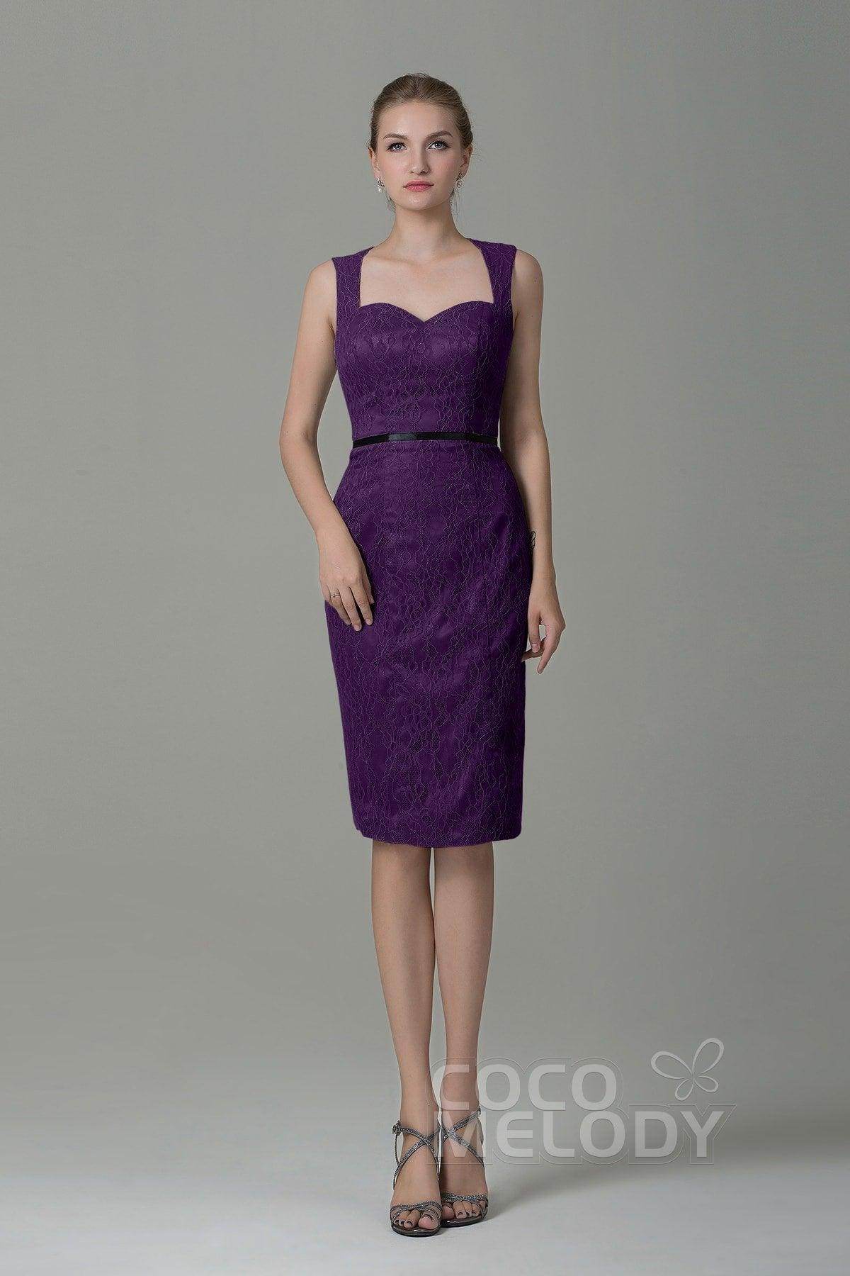 Sheath-Column Knee Length Lace Bridesmaid Dress COZK16011