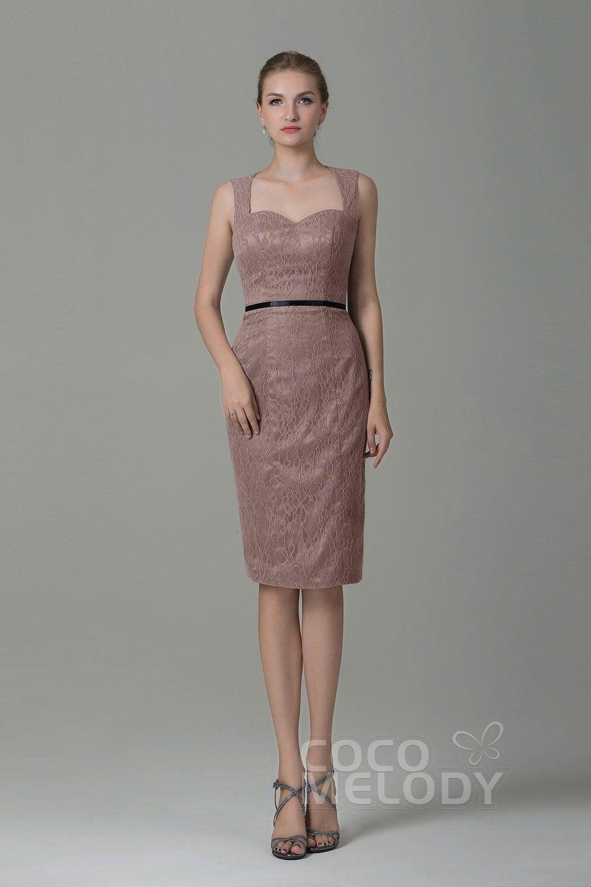 Sheath-Column Knee Length Lace Bridesmaid Dress COZK16011