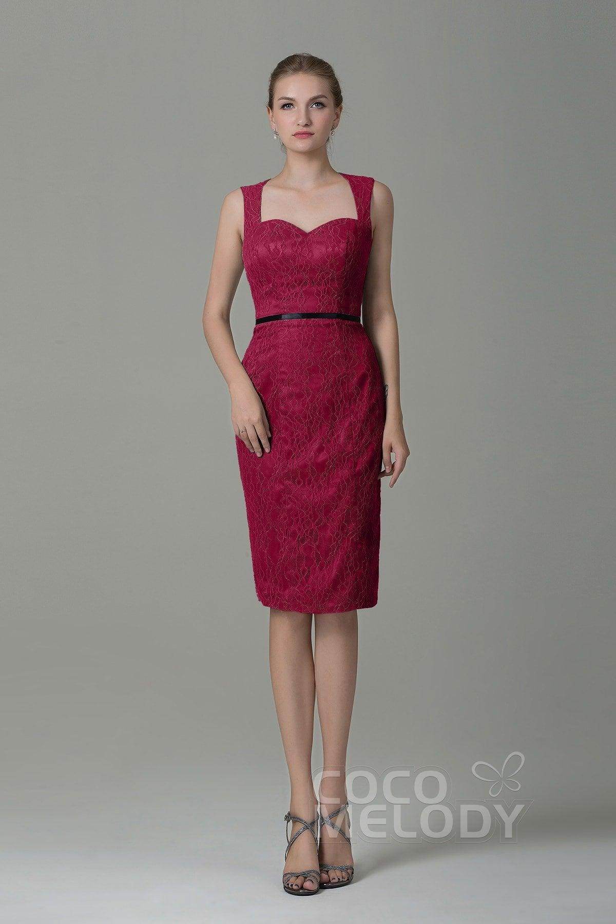 Sheath-Column Knee Length Lace Bridesmaid Dress COZK16011