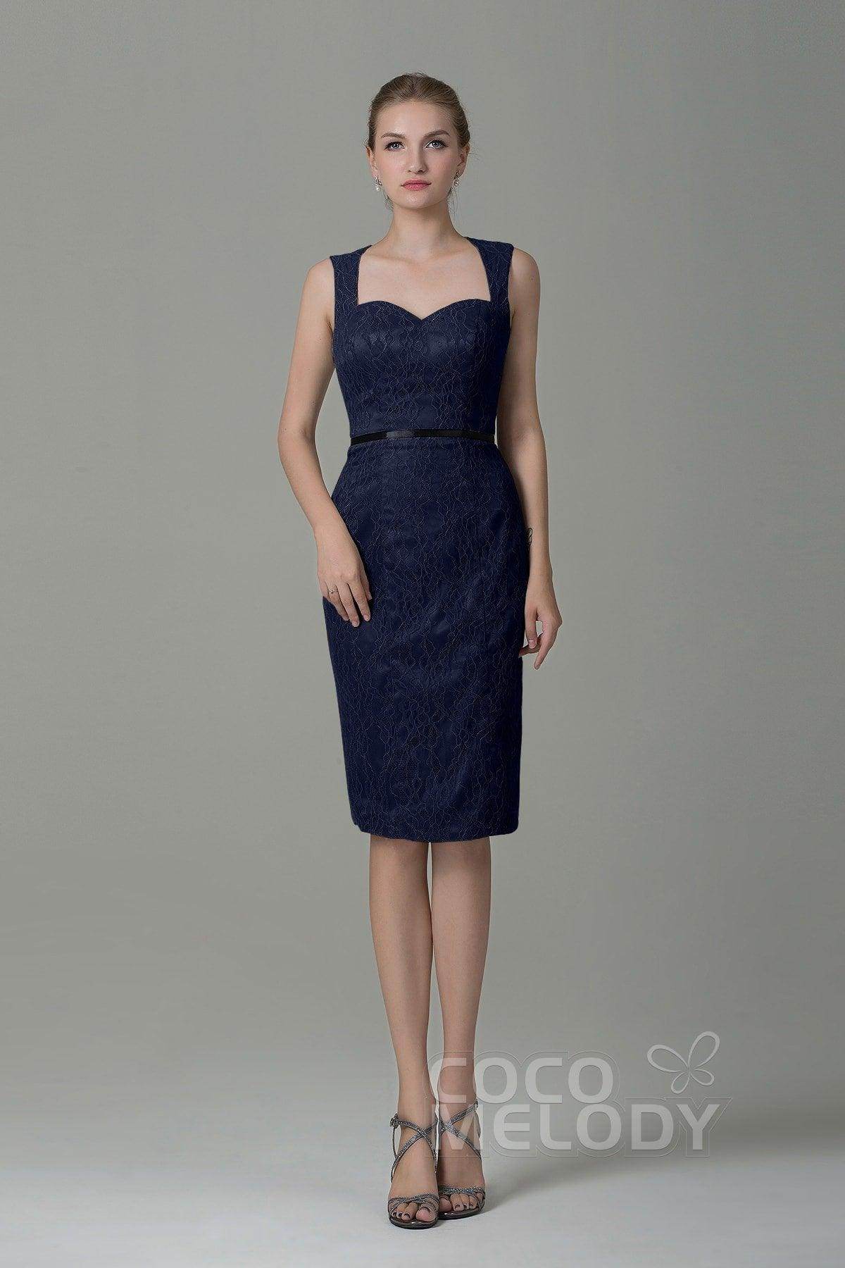 Sheath-Column Knee Length Lace Bridesmaid Dress COZK16011