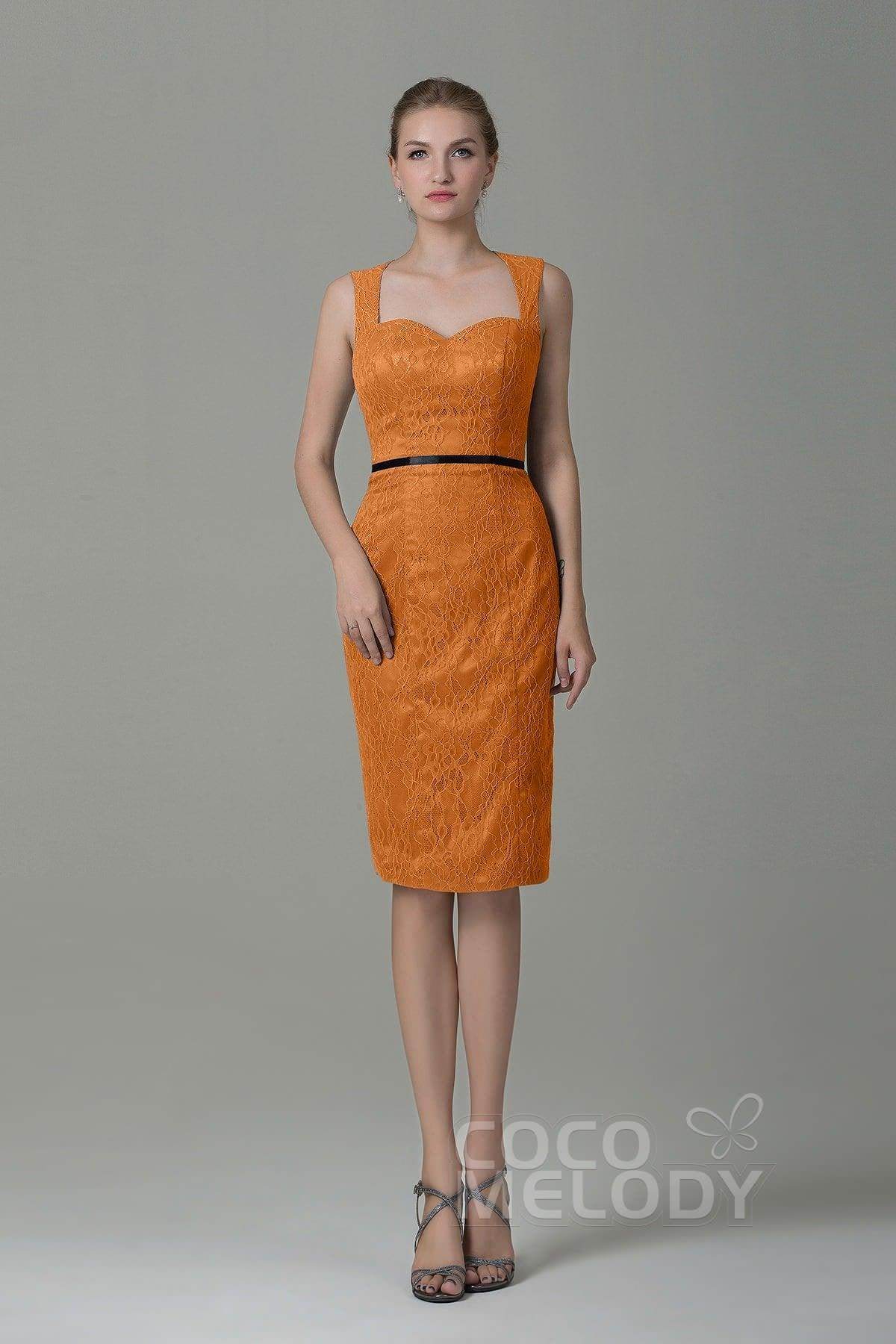Sheath-Column Knee Length Lace Bridesmaid Dress COZK16011