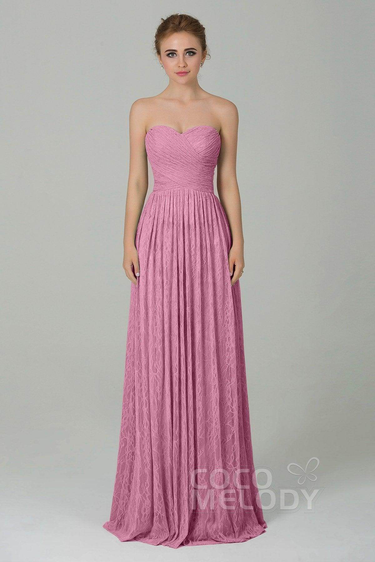 Sheath-Column Floor Length Lace Bridesmaid Dress COZK16013
