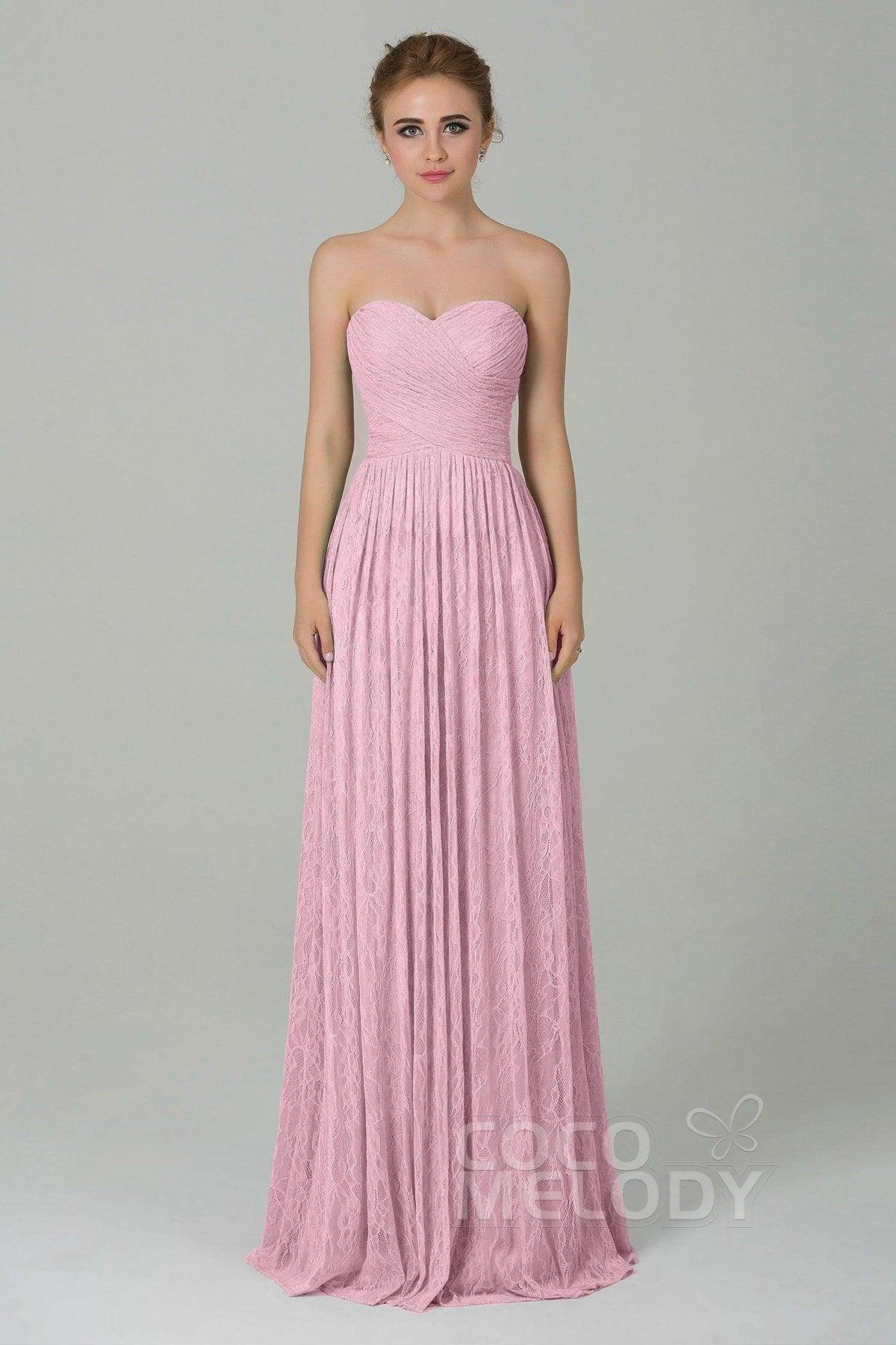 Sheath-Column Floor Length Lace Bridesmaid Dress COZK16013