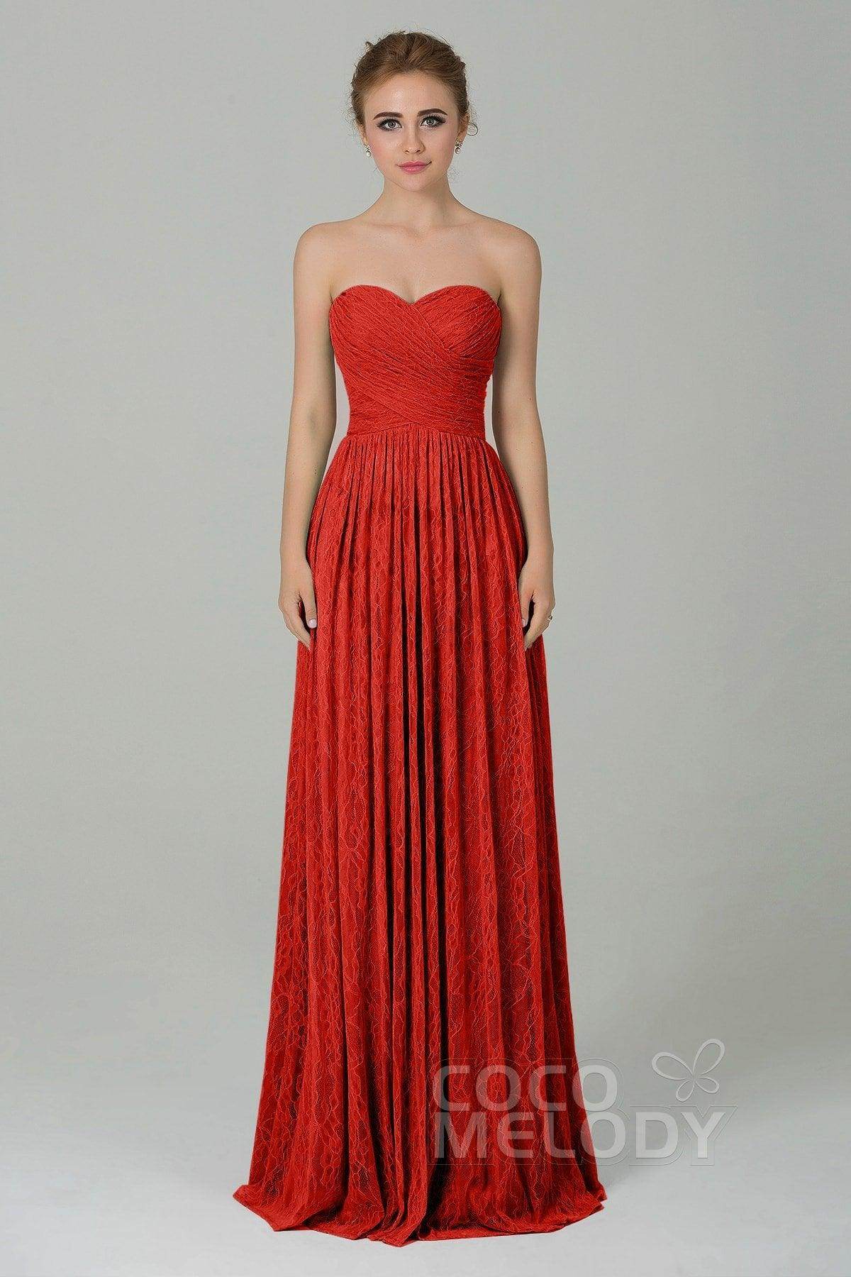 Sheath-Column Floor Length Lace Bridesmaid Dress COZK16013