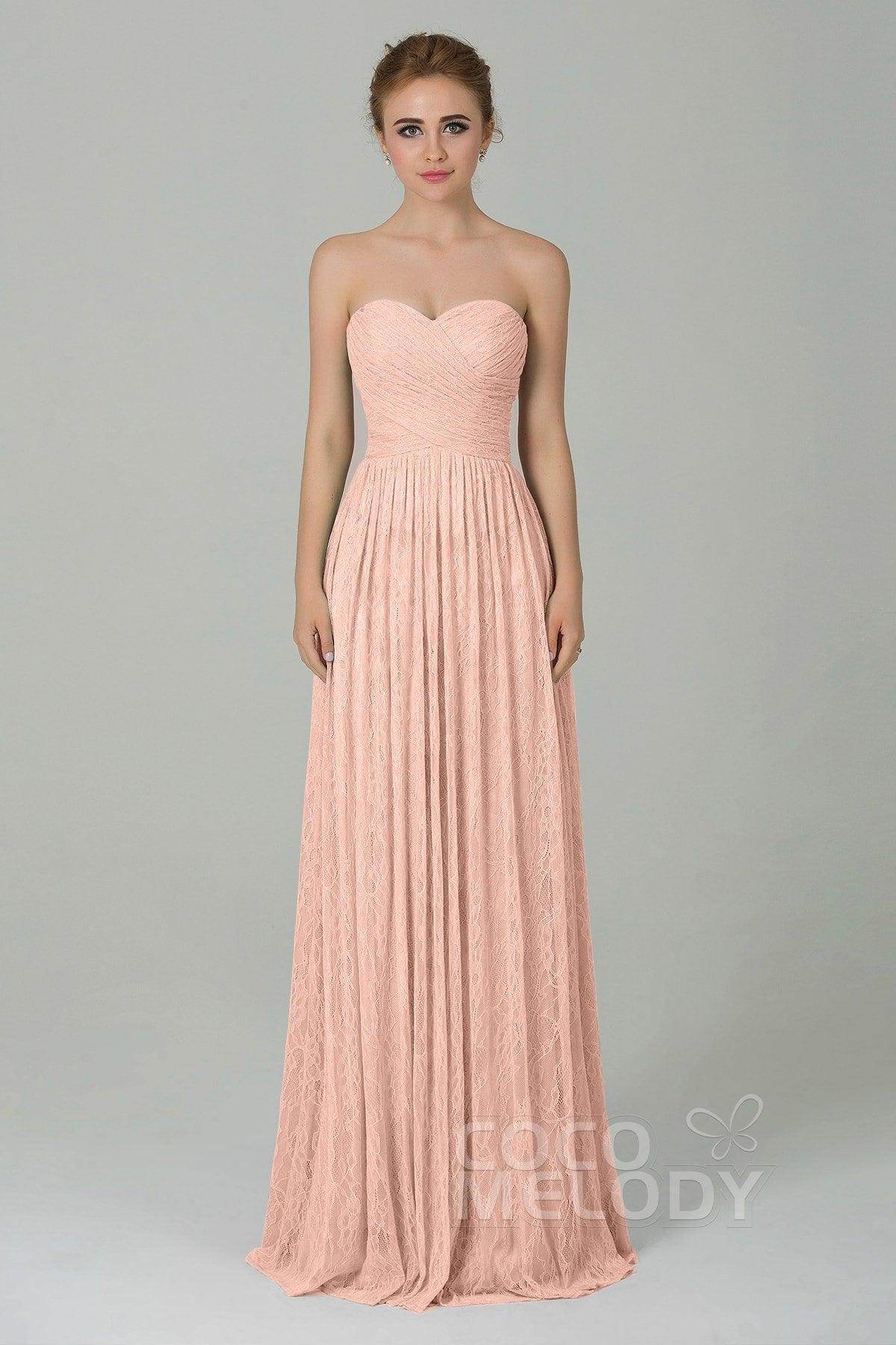 Sheath-Column Floor Length Lace Bridesmaid Dress COZK16013