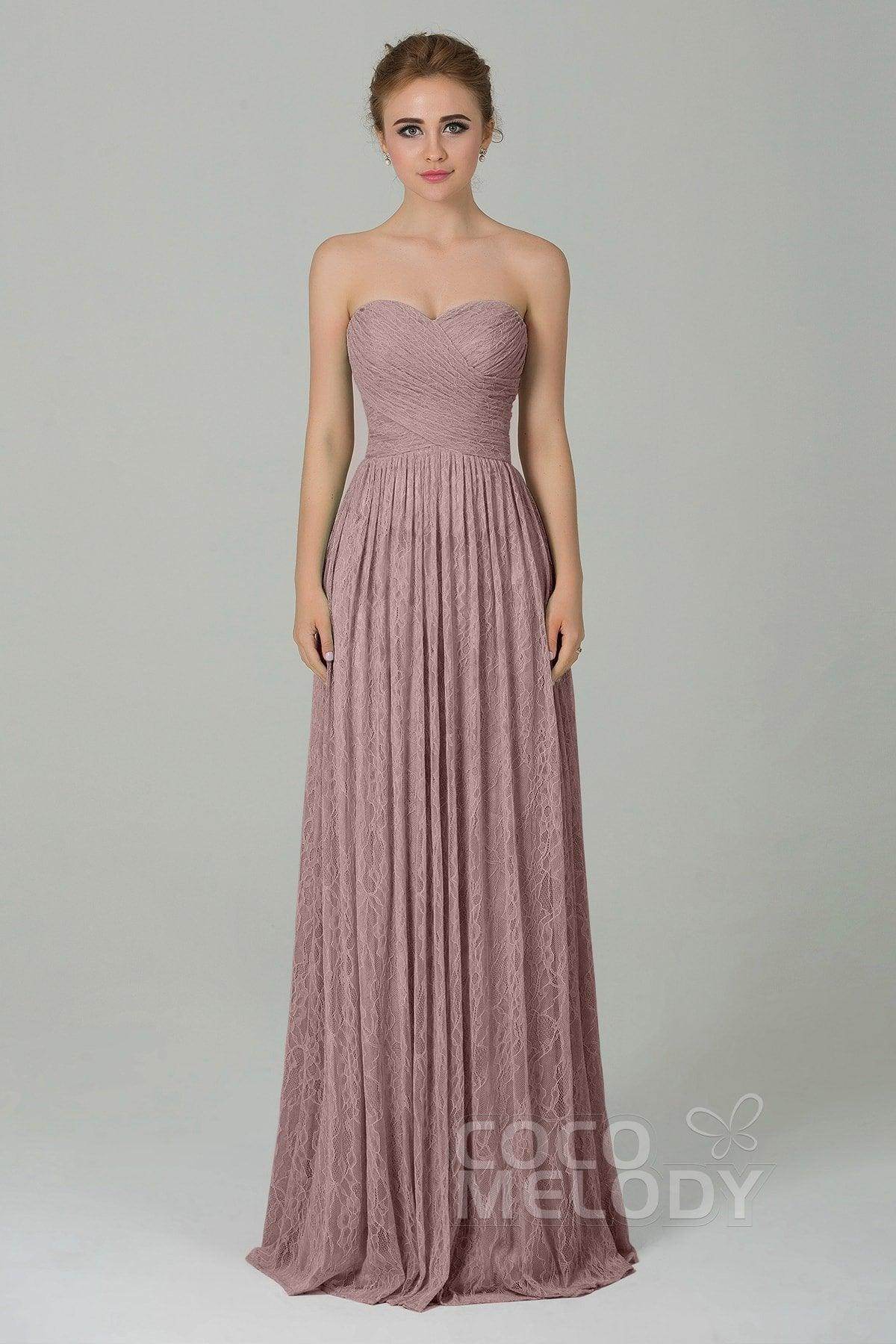 Sheath-Column Floor Length Lace Bridesmaid Dress COZK16013