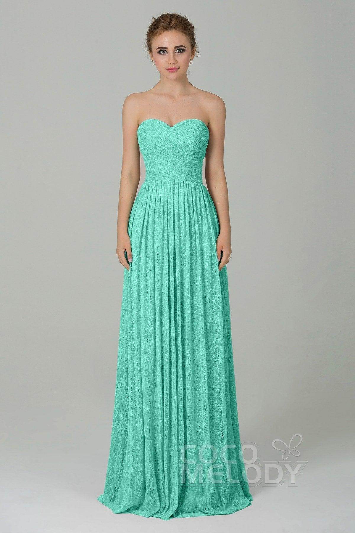 Sheath-Column Floor Length Lace Bridesmaid Dress COZK16013