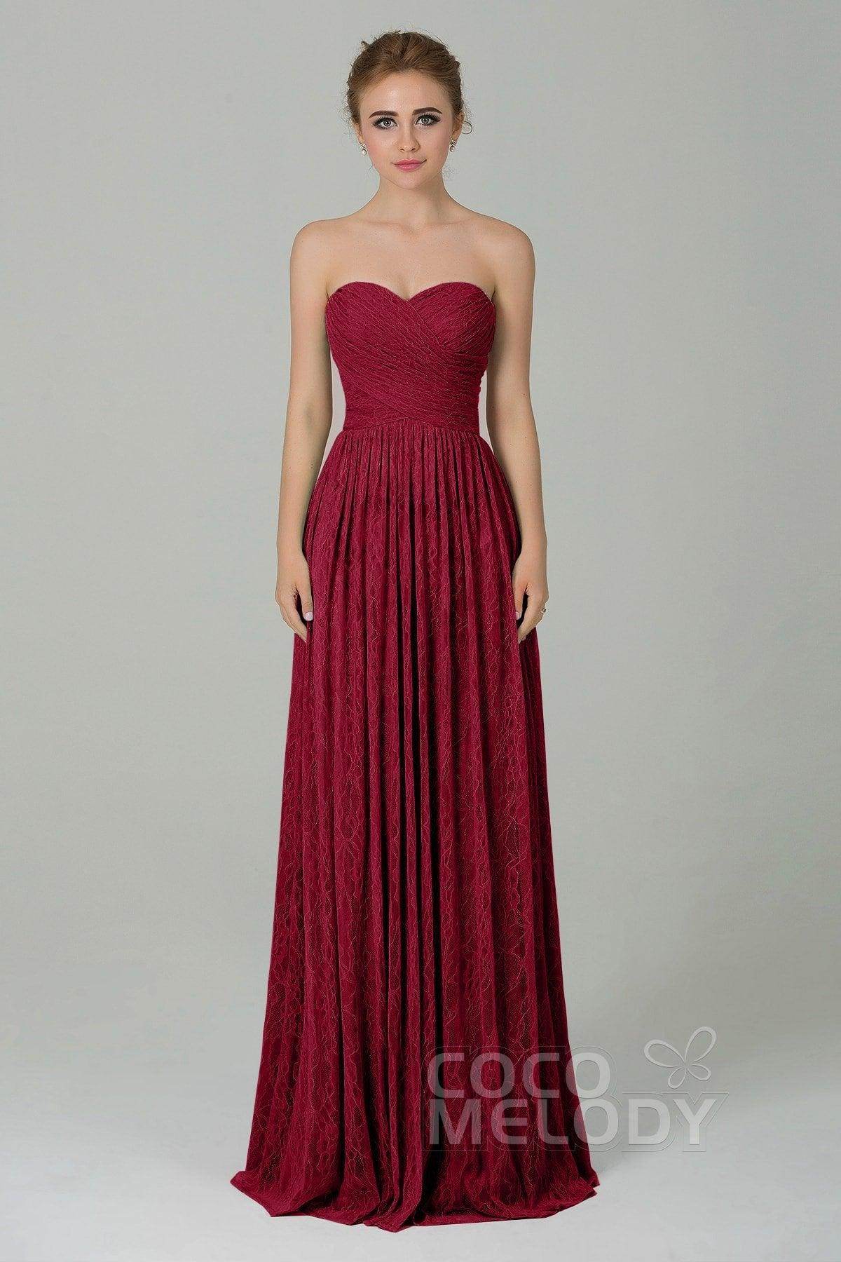 Sheath-Column Floor Length Lace Bridesmaid Dress COZK16013