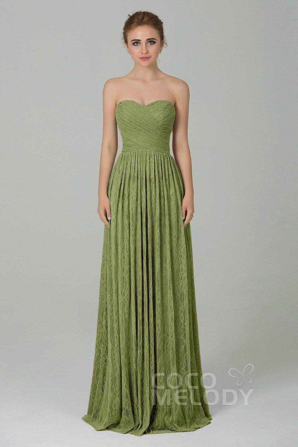 Sheath-Column Floor Length Lace Bridesmaid Dress COZK16013