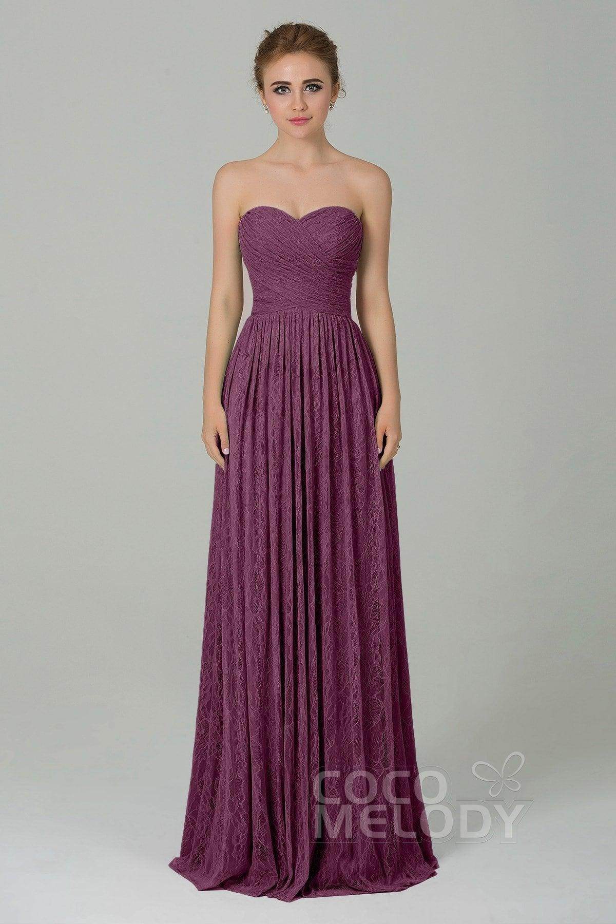 Sheath-Column Floor Length Lace Bridesmaid Dress COZK16013