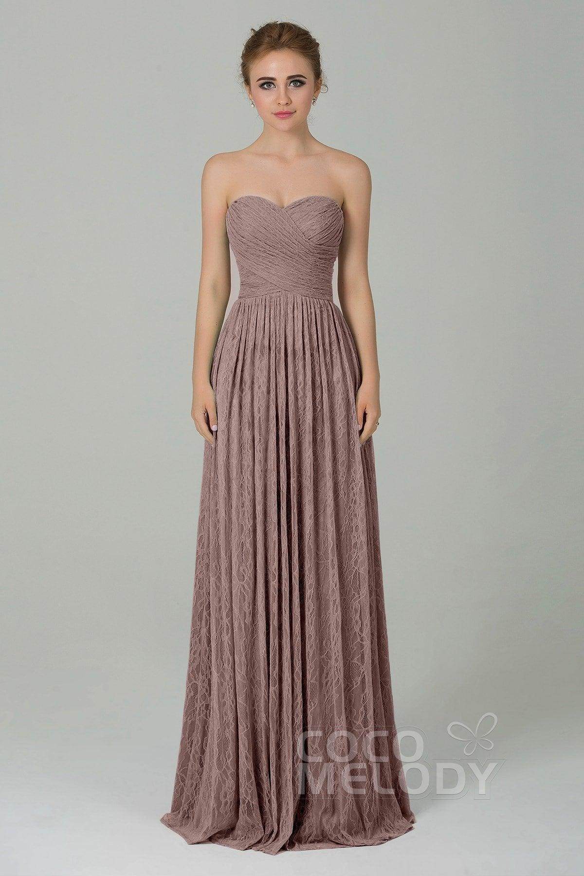 Sheath-Column Floor Length Lace Bridesmaid Dress COZK16013