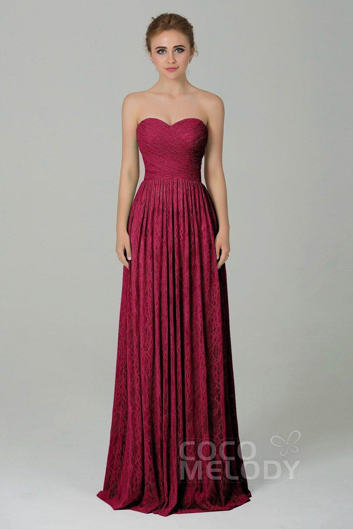 Sheath-Column Floor Length Lace Bridesmaid Dress COZK16013