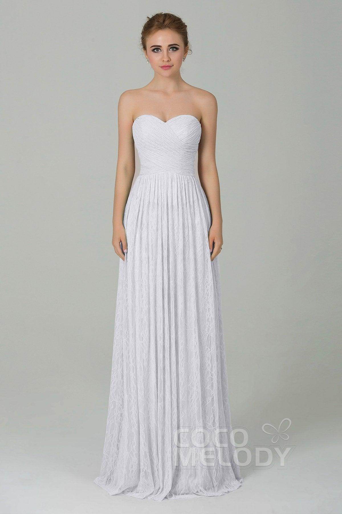 Sheath-Column Floor Length Lace Bridesmaid Dress COZK16013