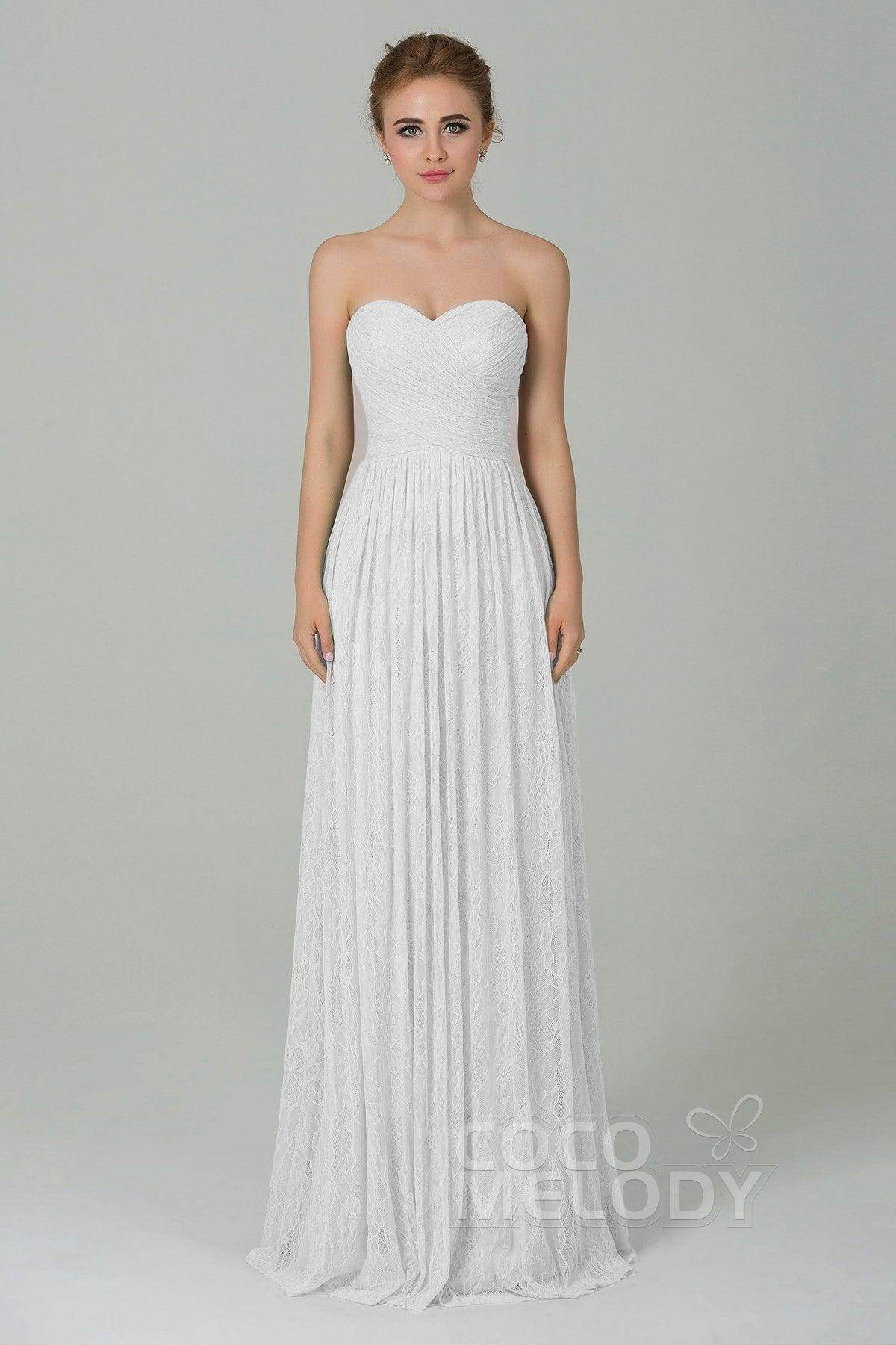 Sheath-Column Floor Length Lace Bridesmaid Dress COZK16013