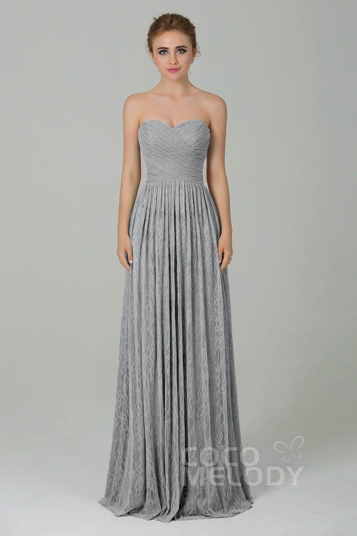 Sheath-Column Floor Length Lace Bridesmaid Dress COZK16013