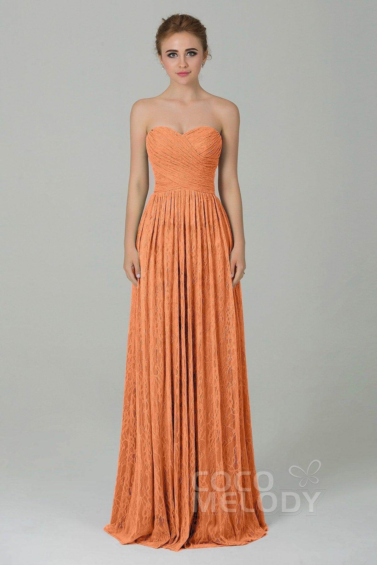 Sheath-Column Floor Length Lace Bridesmaid Dress COZK16013
