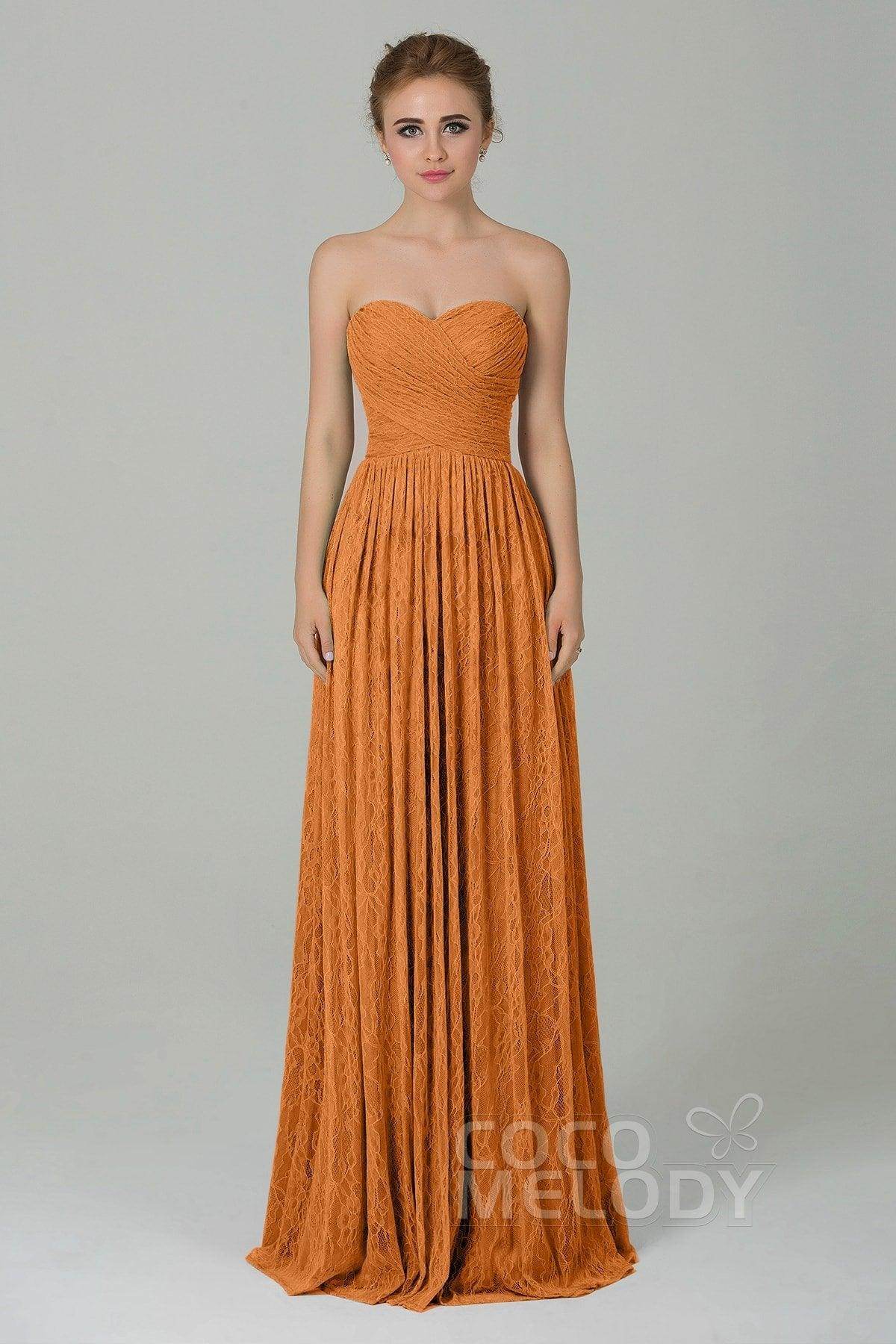 Sheath-Column Floor Length Lace Bridesmaid Dress COZK16013