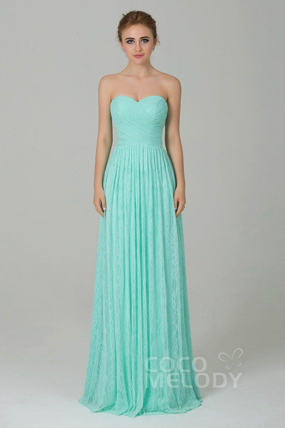Sheath-Column Floor Length Lace Bridesmaid Dress COZK16013