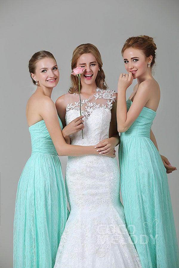 Sheath-Column Floor Length Lace Bridesmaid Dress COZK16013