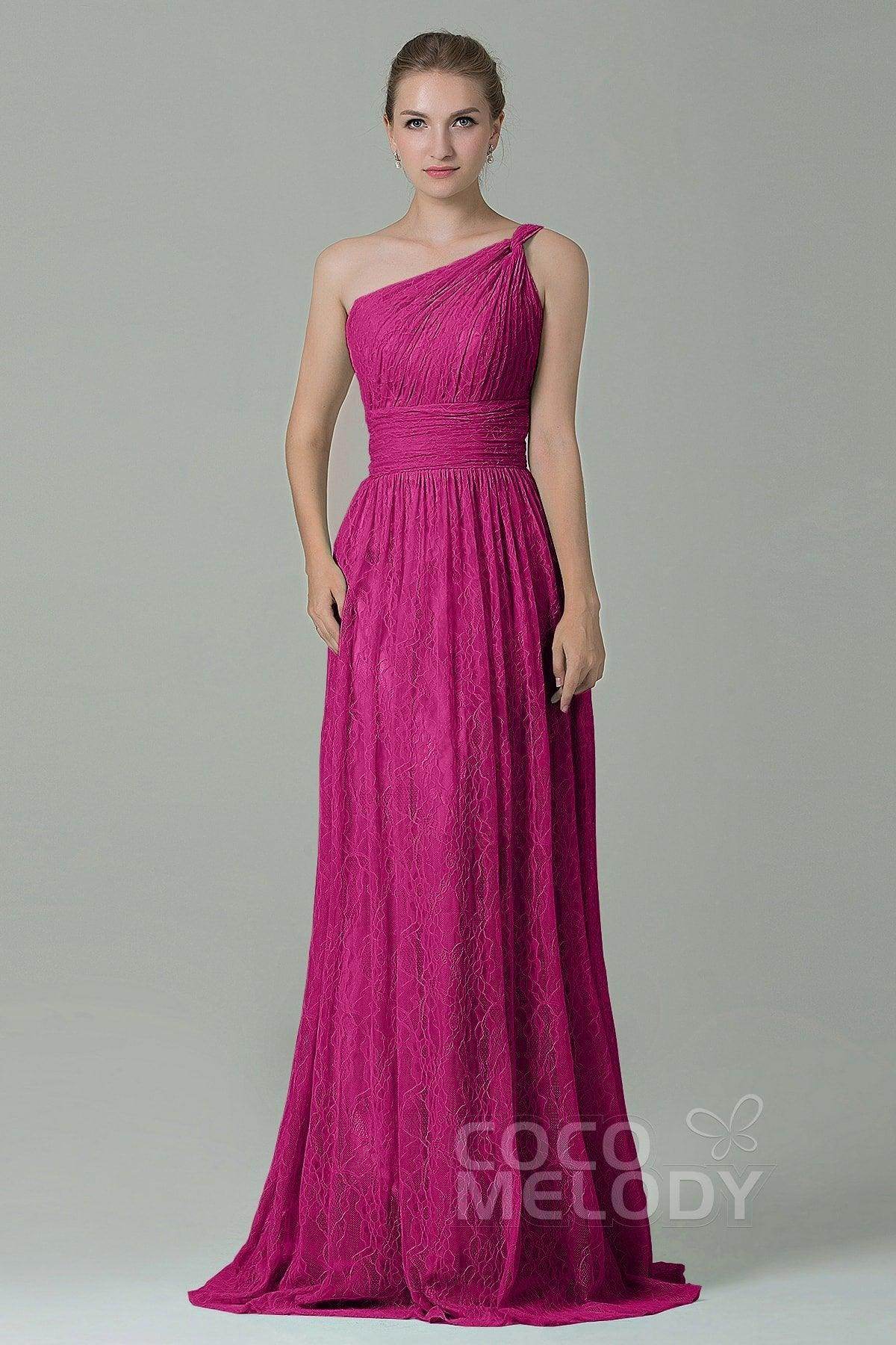Sheath-Column Floor Length Lace Bridesmaid Dress COZK16014