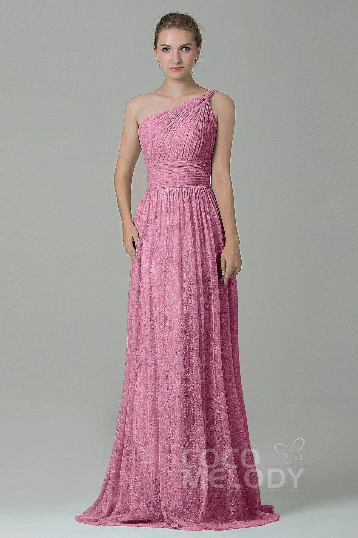 Sheath-Column Floor Length Lace Bridesmaid Dress COZK16014